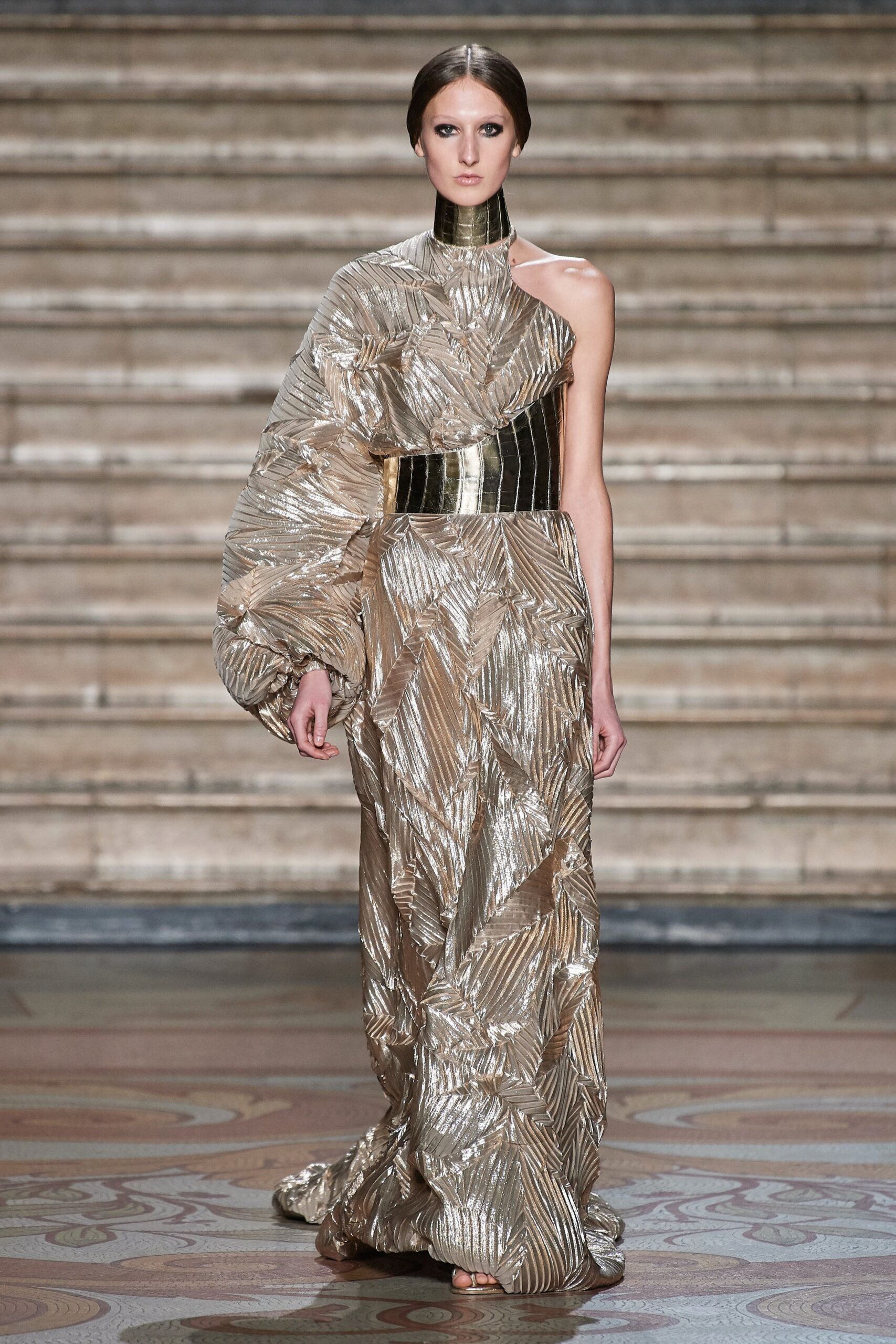 gold silk fitted gown