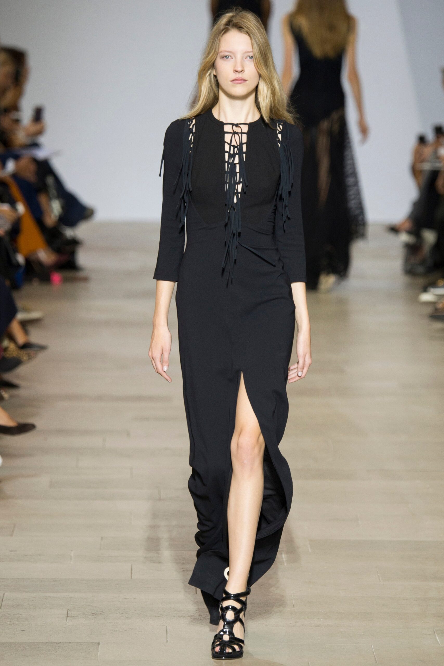 black fitted long-sleeve dress