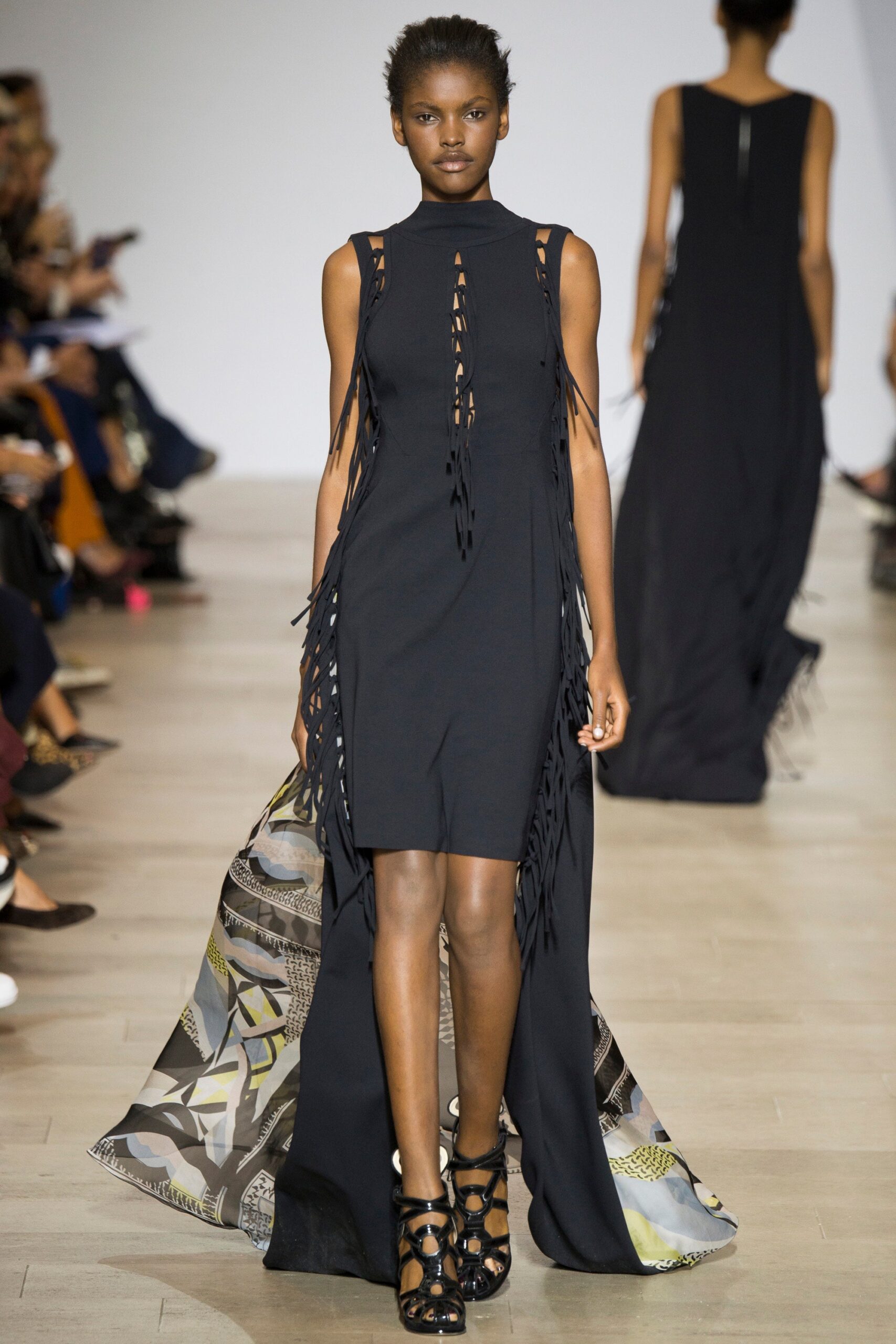black fringed midi dress