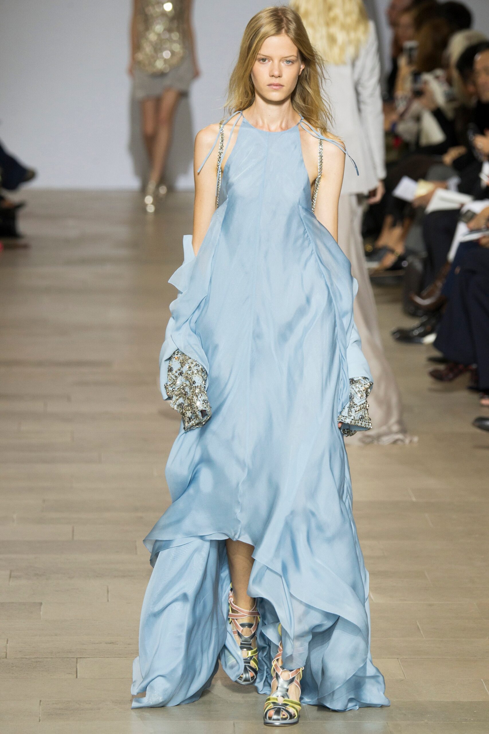 blue silk sleeveless dress