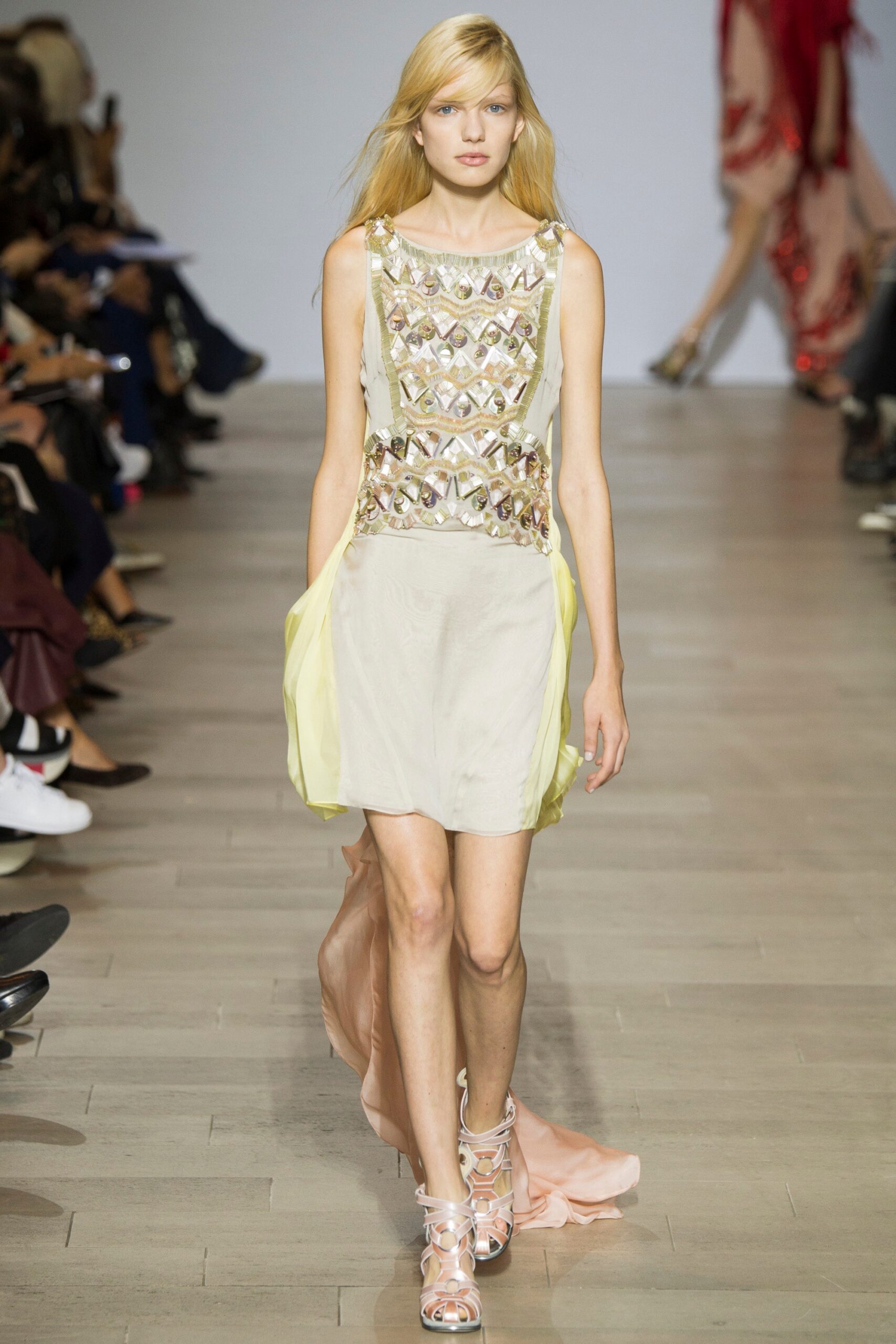 beige silk sleeveless dress