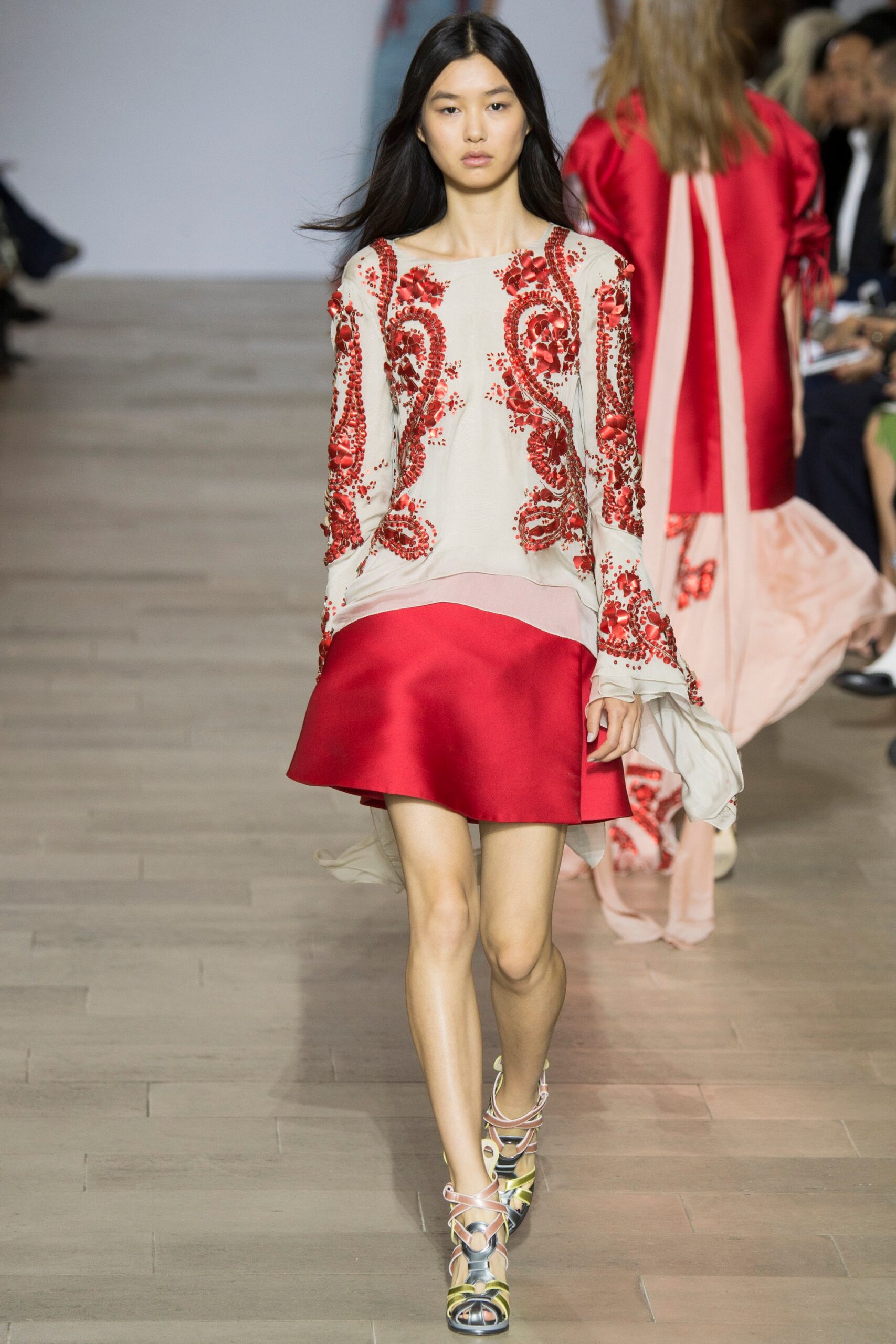 red silk fitted a-line short skirt