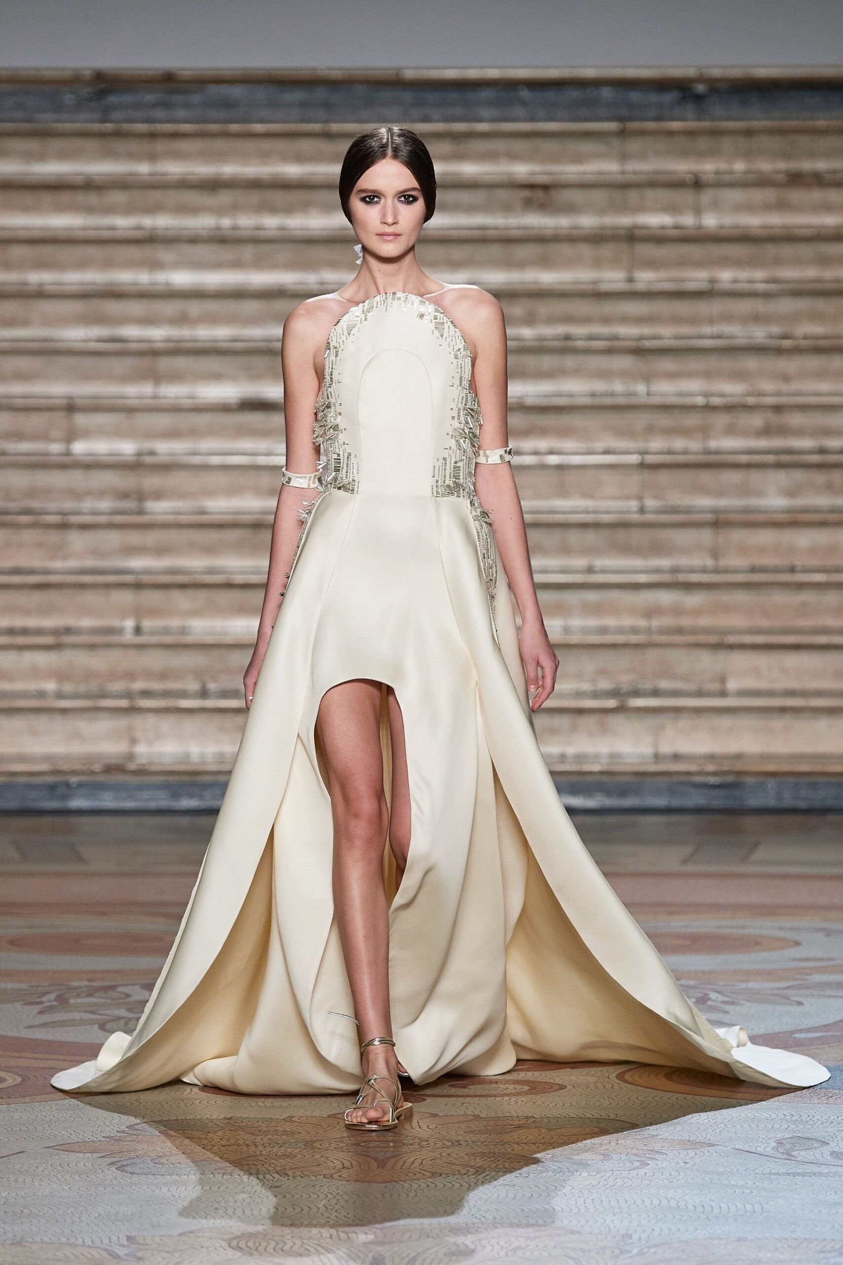 ivory silk fitted gown