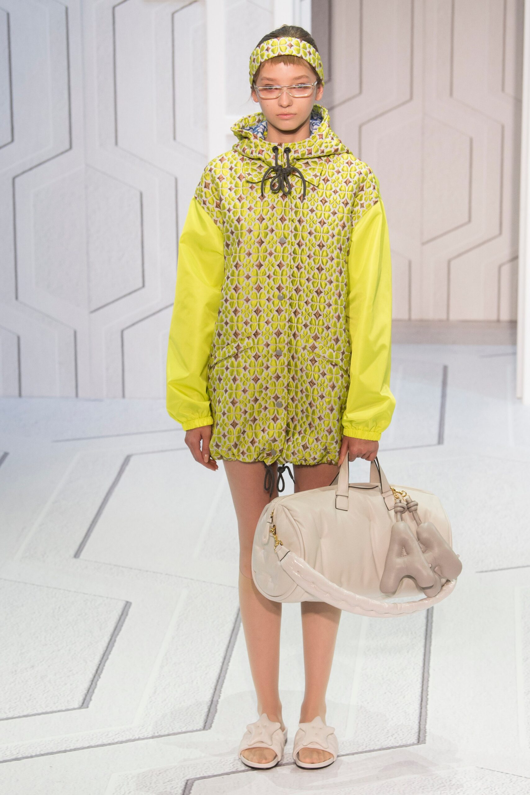 yellow green printed jacket and romper