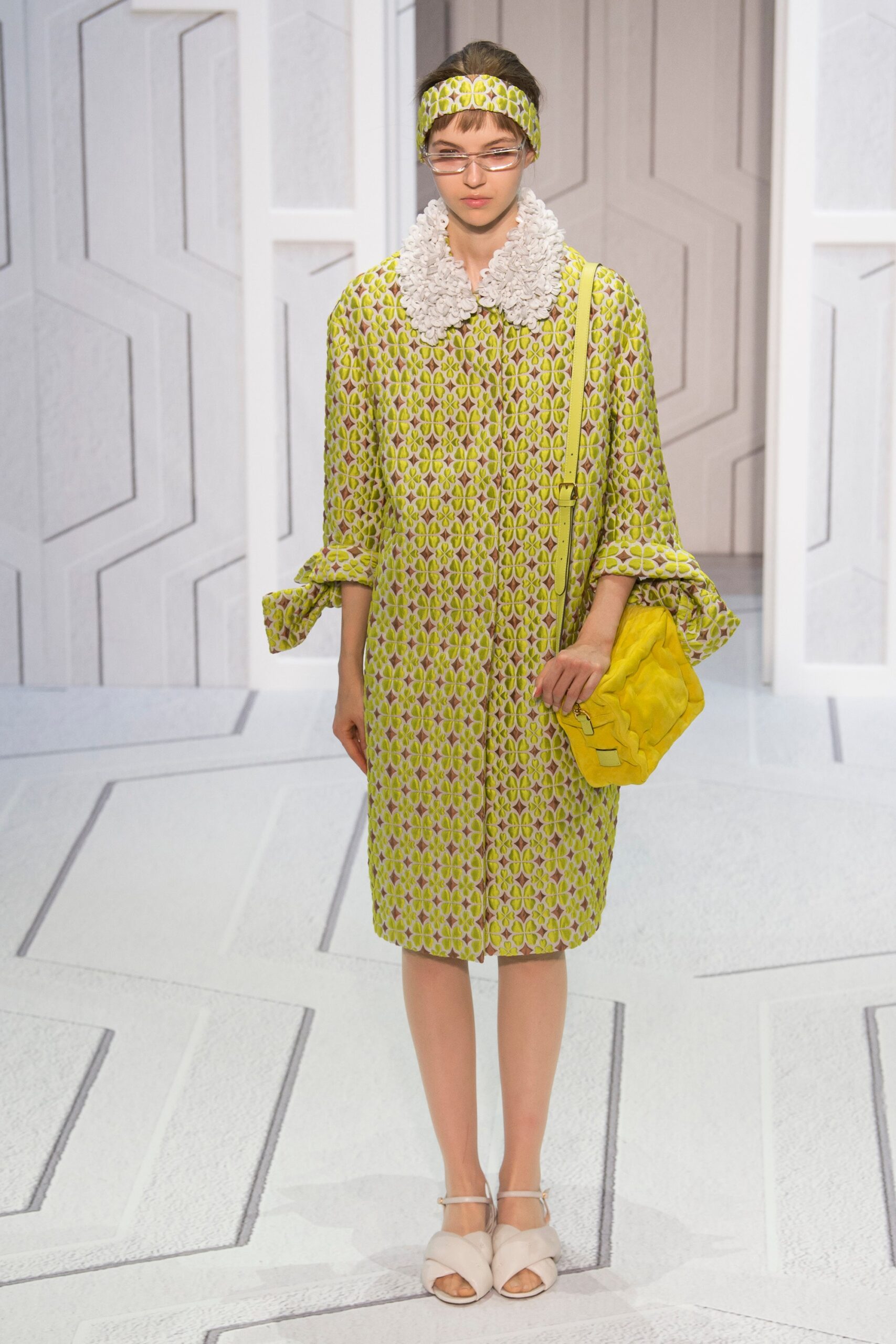 yellow green printed midi dress