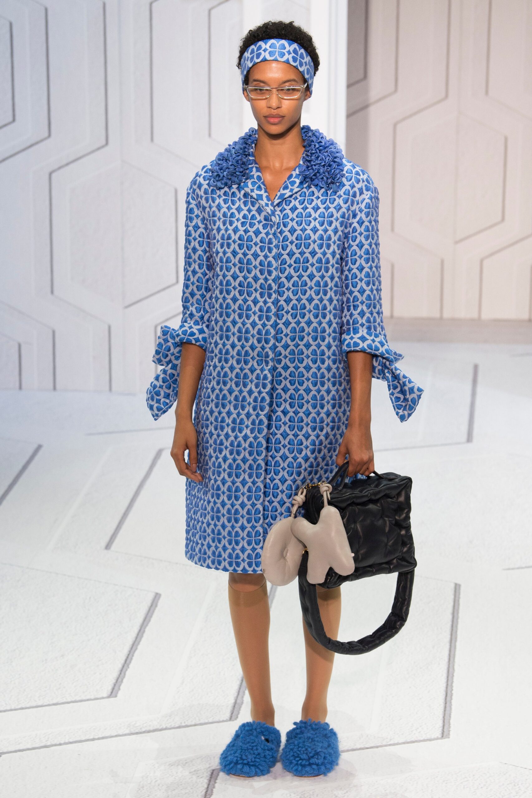 blue printed midi dress