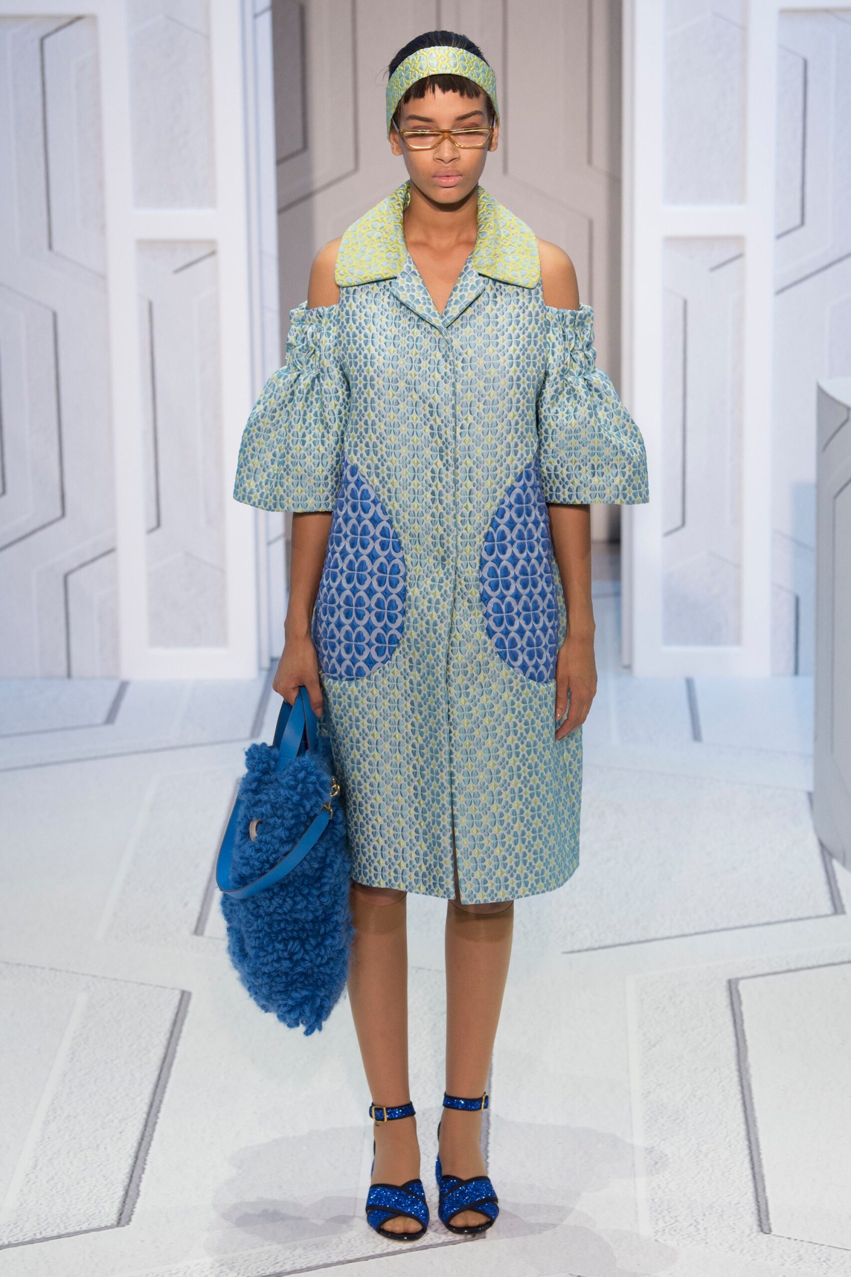 blue and green printed coat