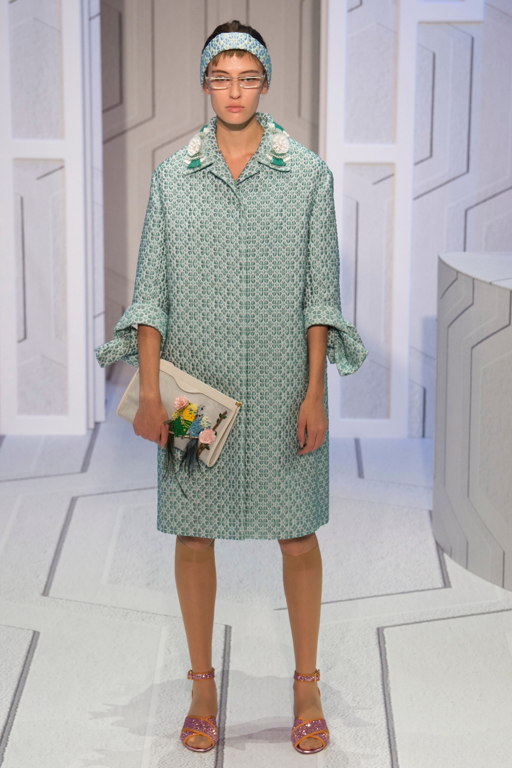 blue and white printed coat