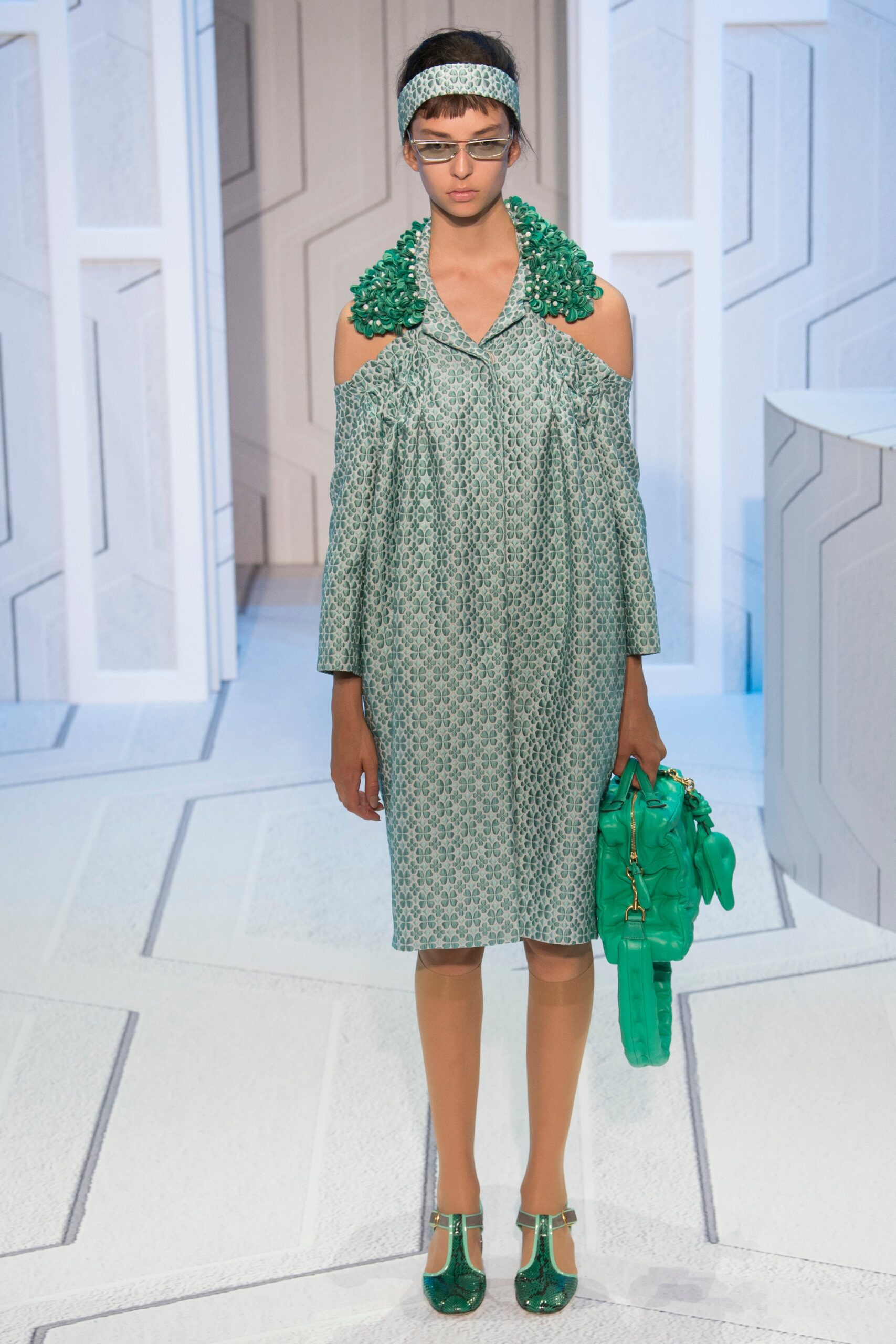 green off-shoulder midi dress