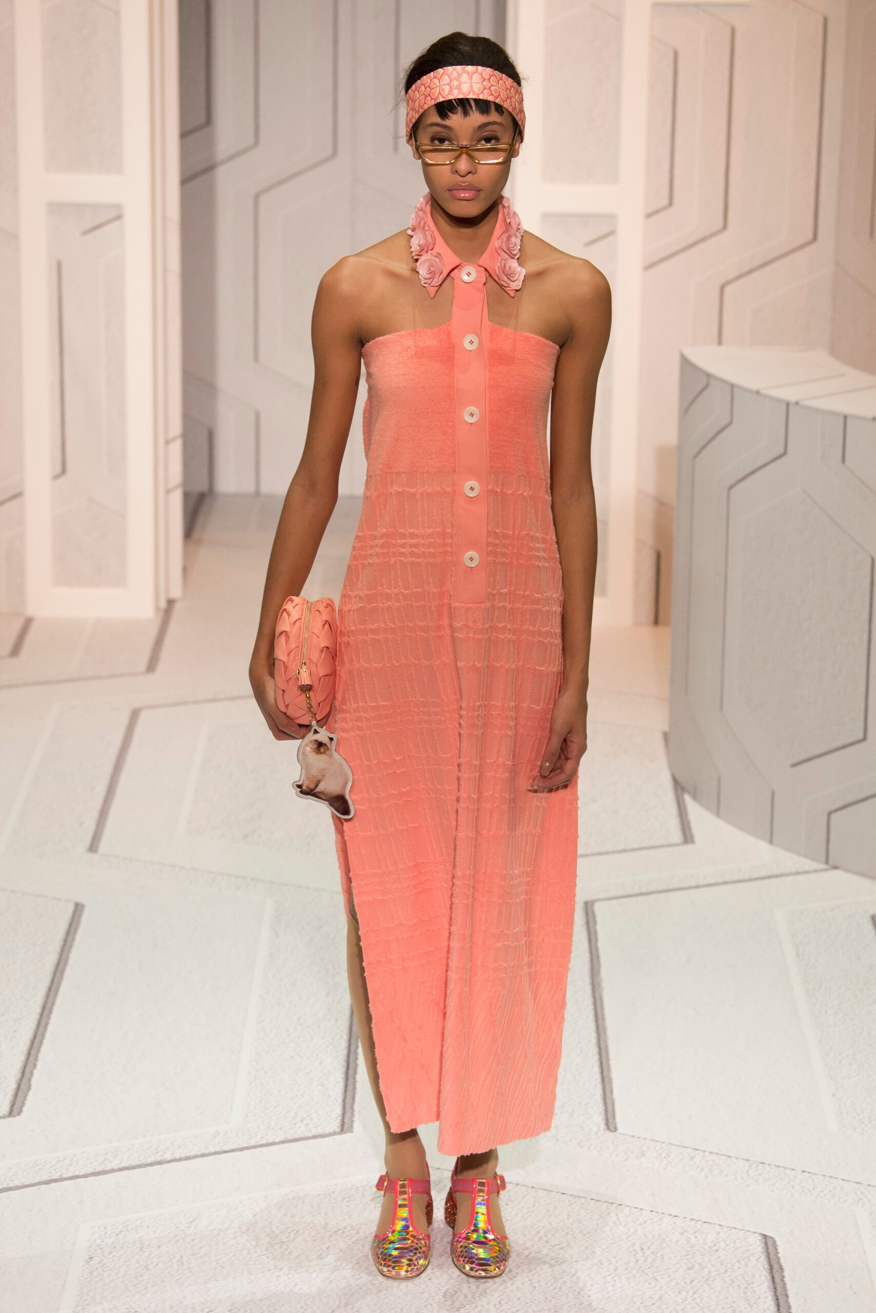 pink fitted midi dress