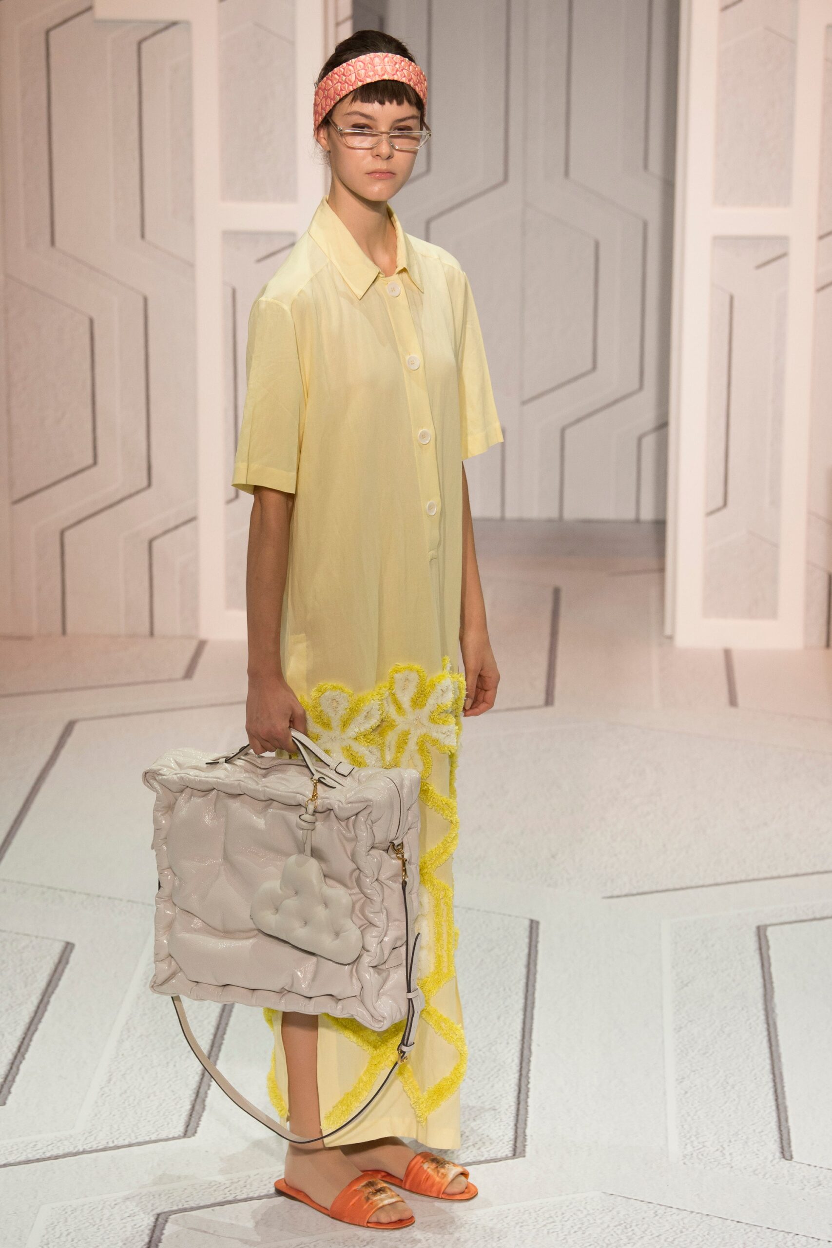 yellow cotton shirt-dress with embroidery