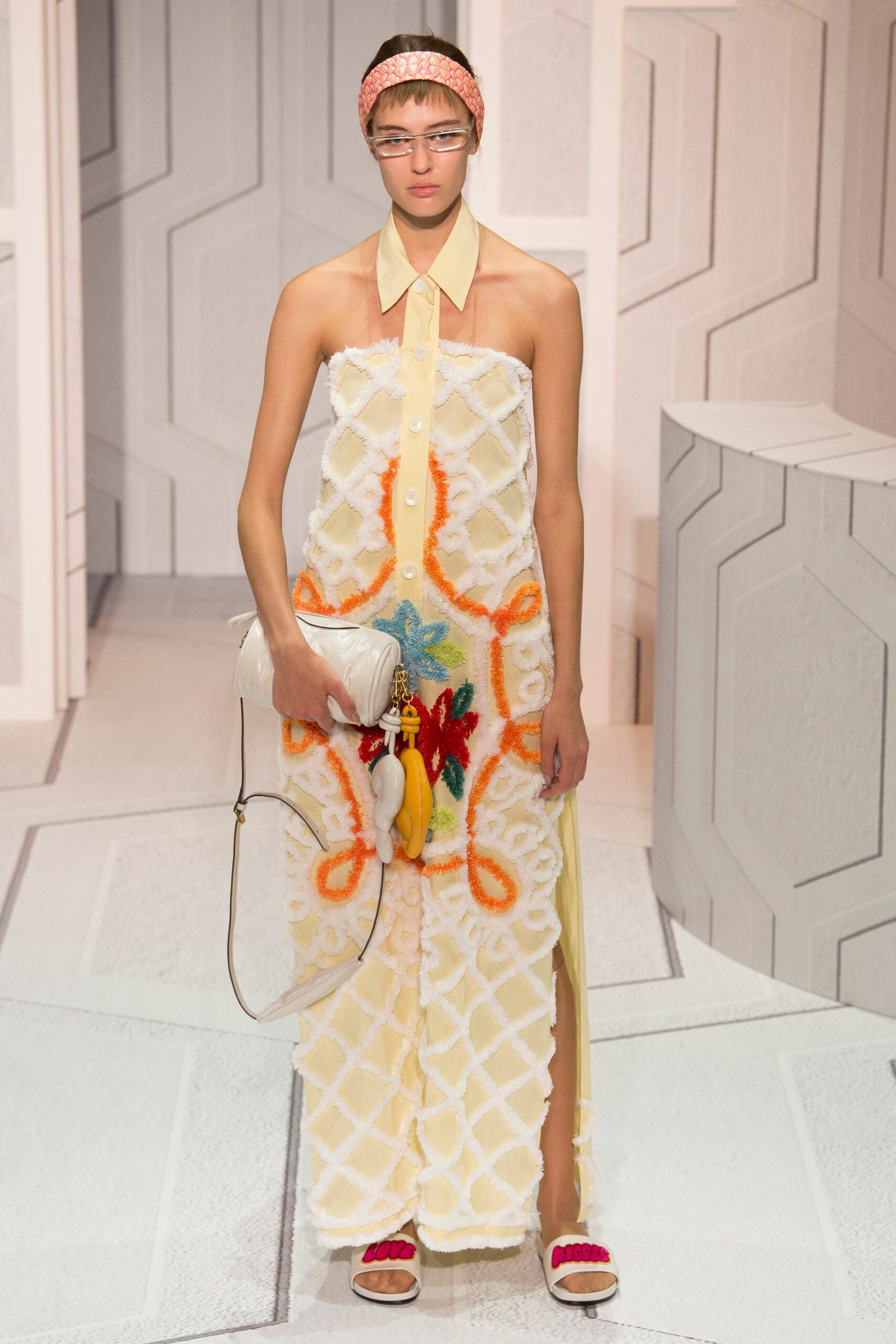 yellow embroidered sleeveless dress