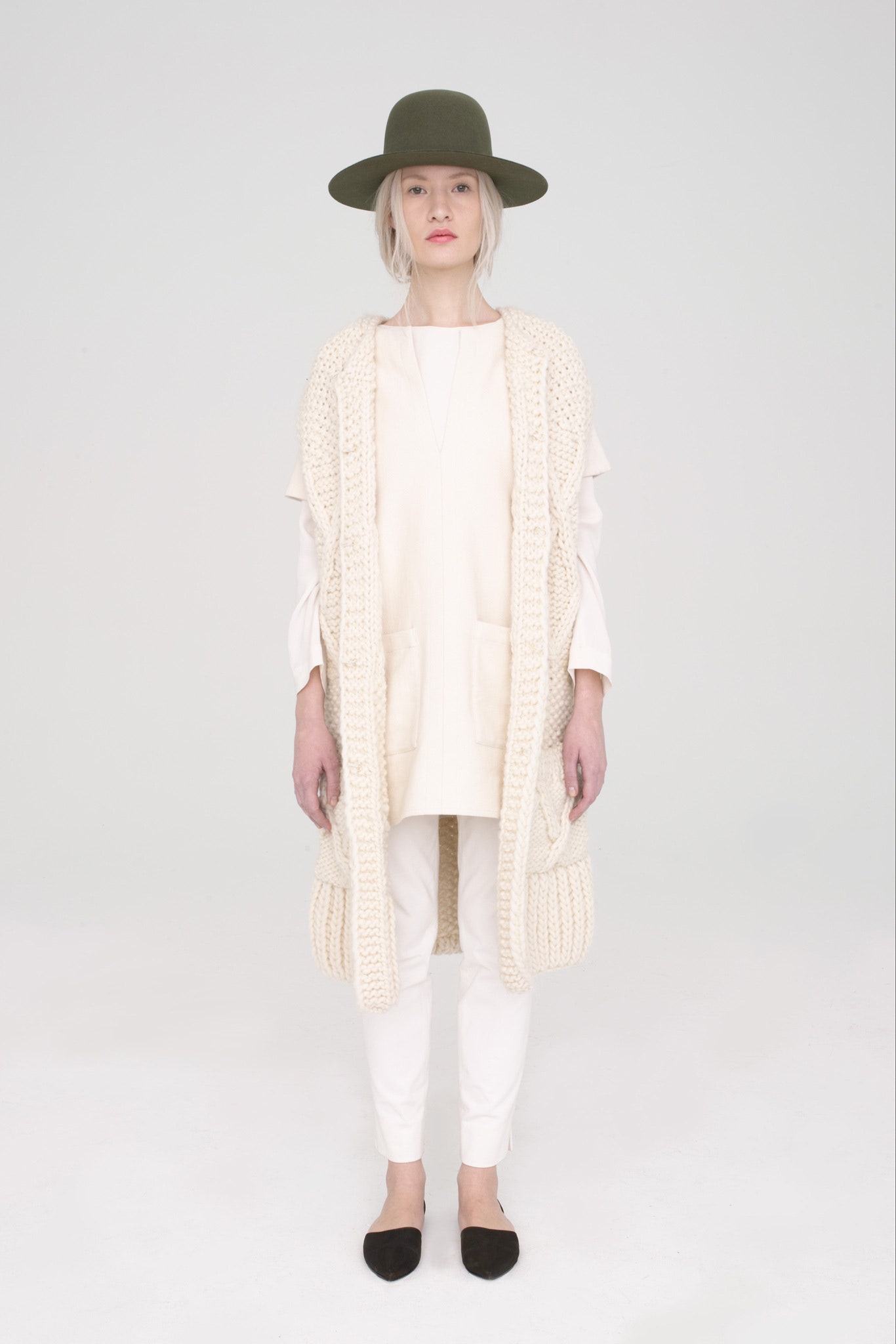 beige knit relaxed pockets layered vest