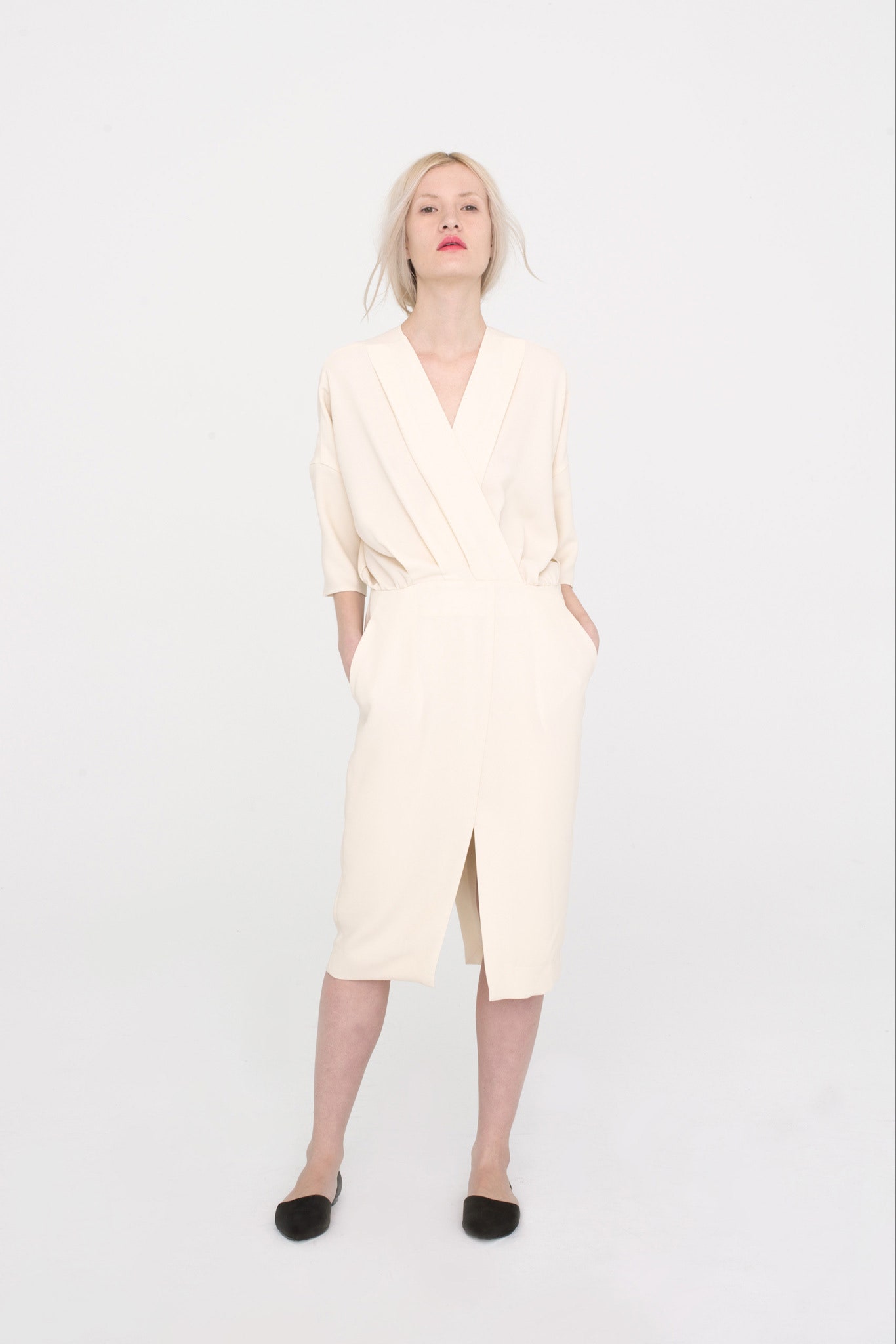 white relaxed wrap dress