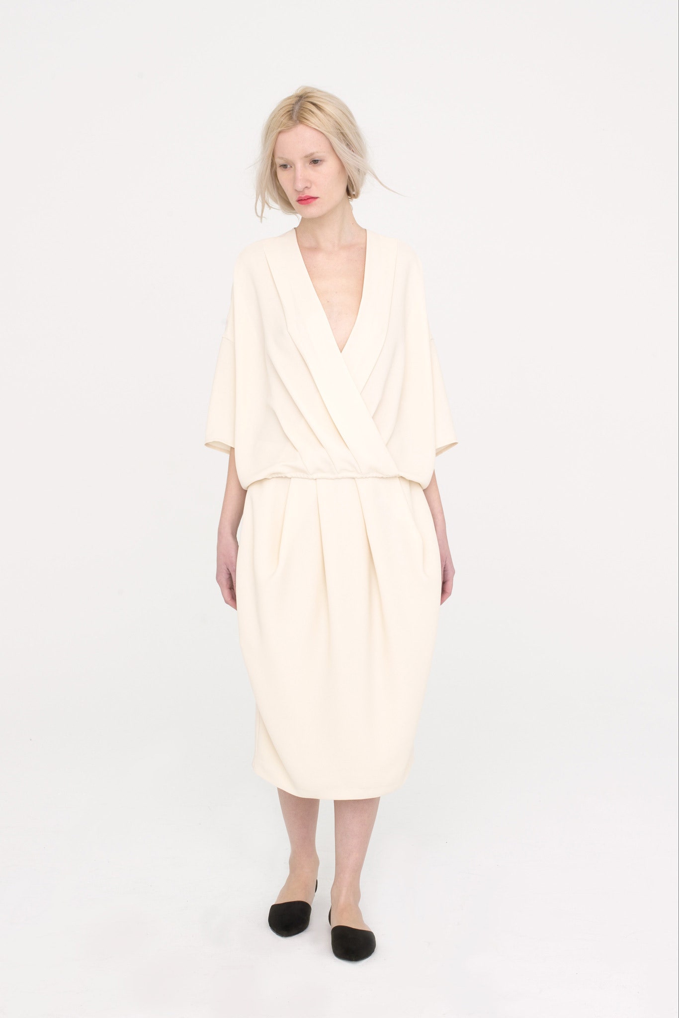 white relaxed midi dress