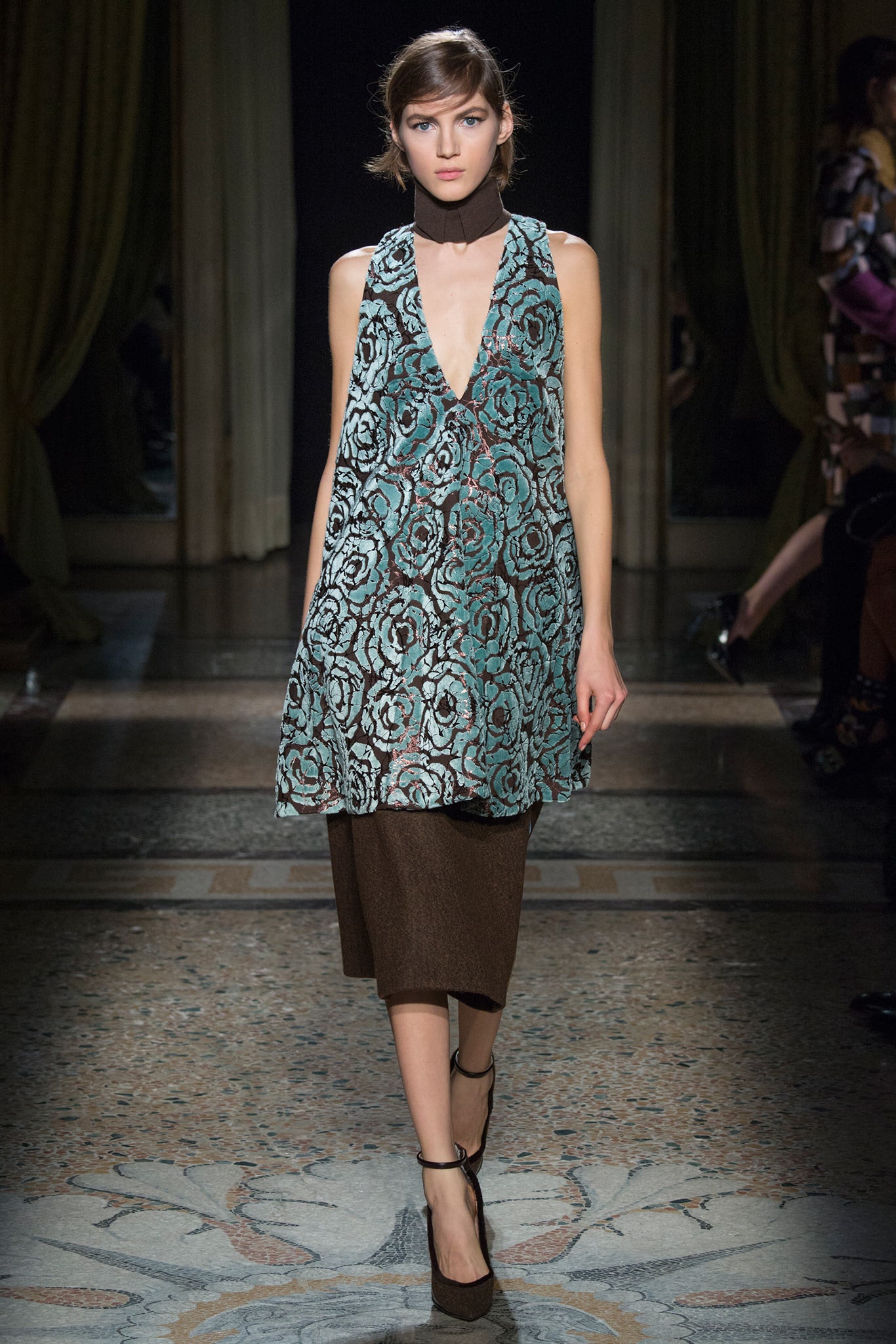 teal silk sleeveless v-neck relaxed printed top