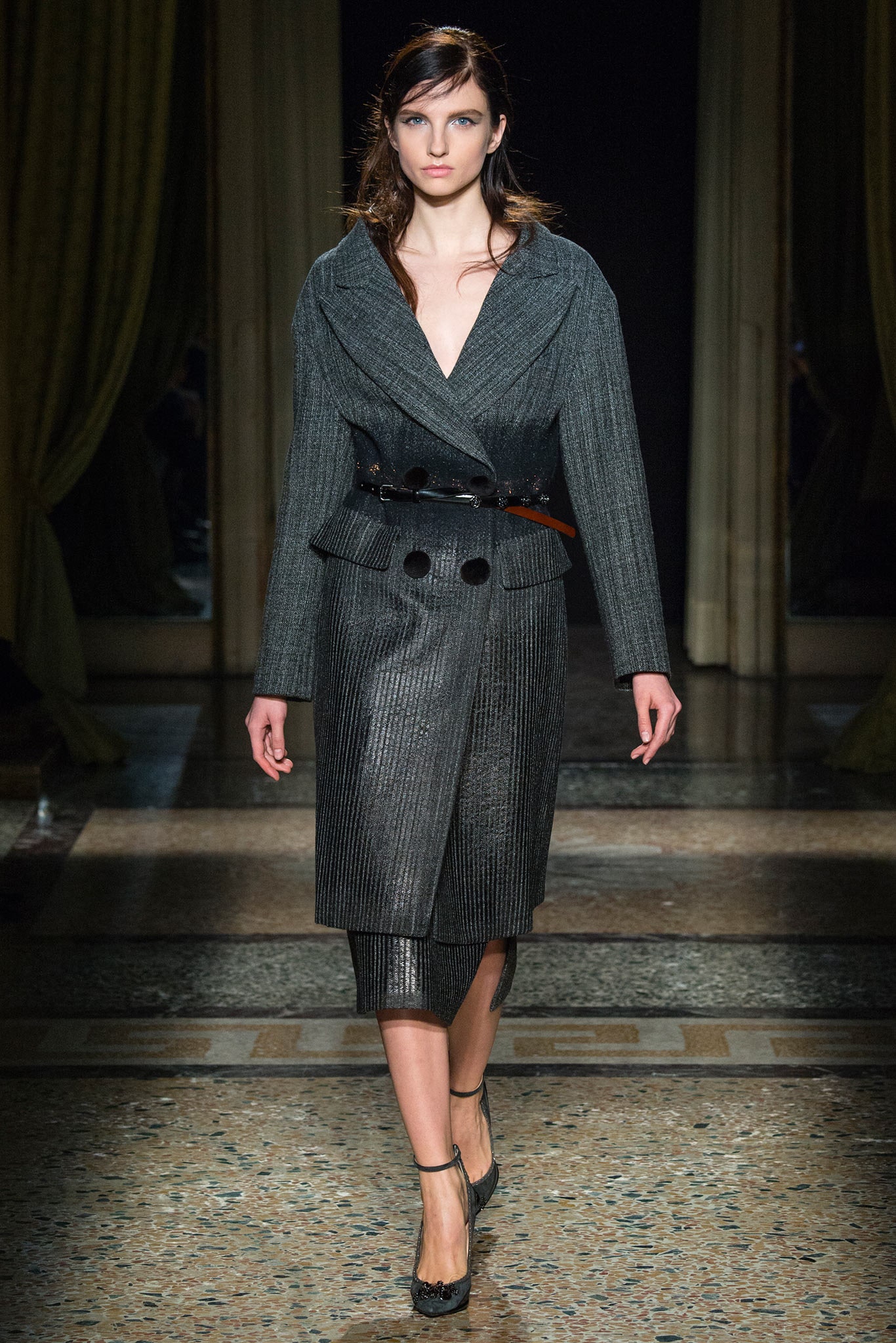 black wool long-sleeve v-neck tailored structured buttoned coat