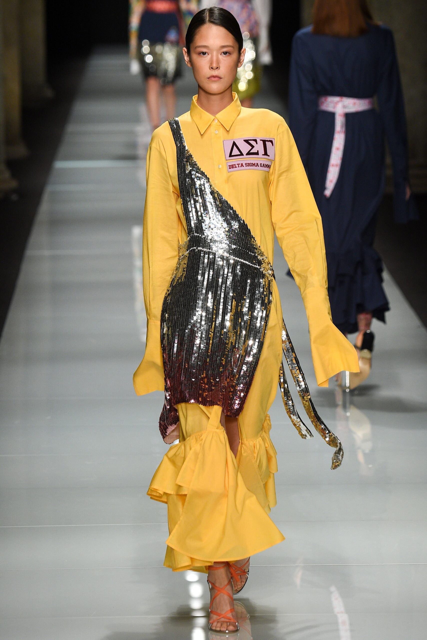 yellow midi dress with sequins