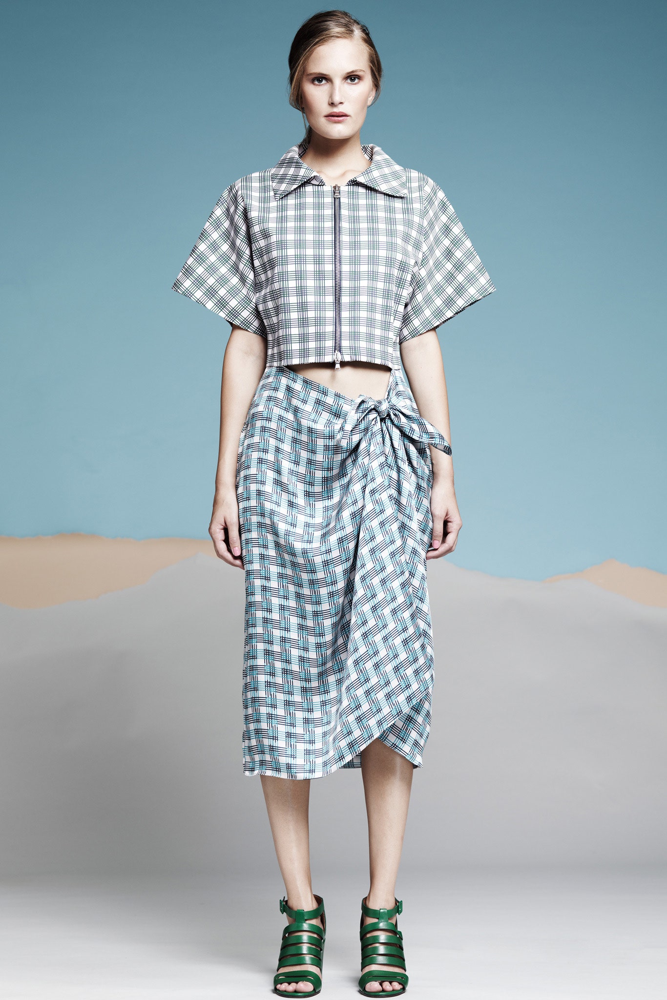 cropped checked top with midi skirt