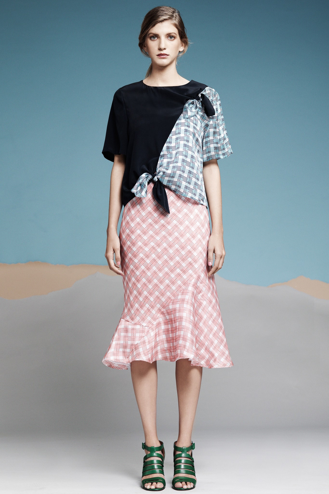 color-blocked top with flared skirt