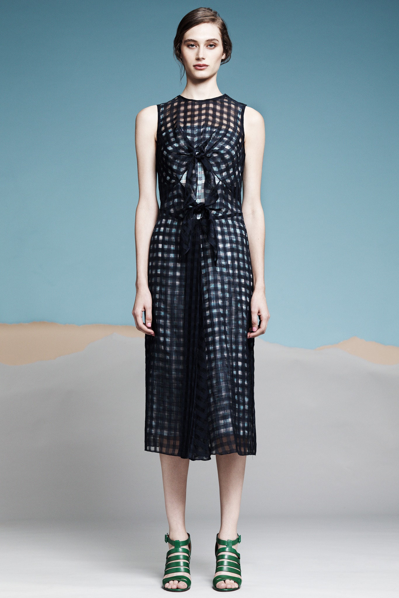 black sheer checked midi dress