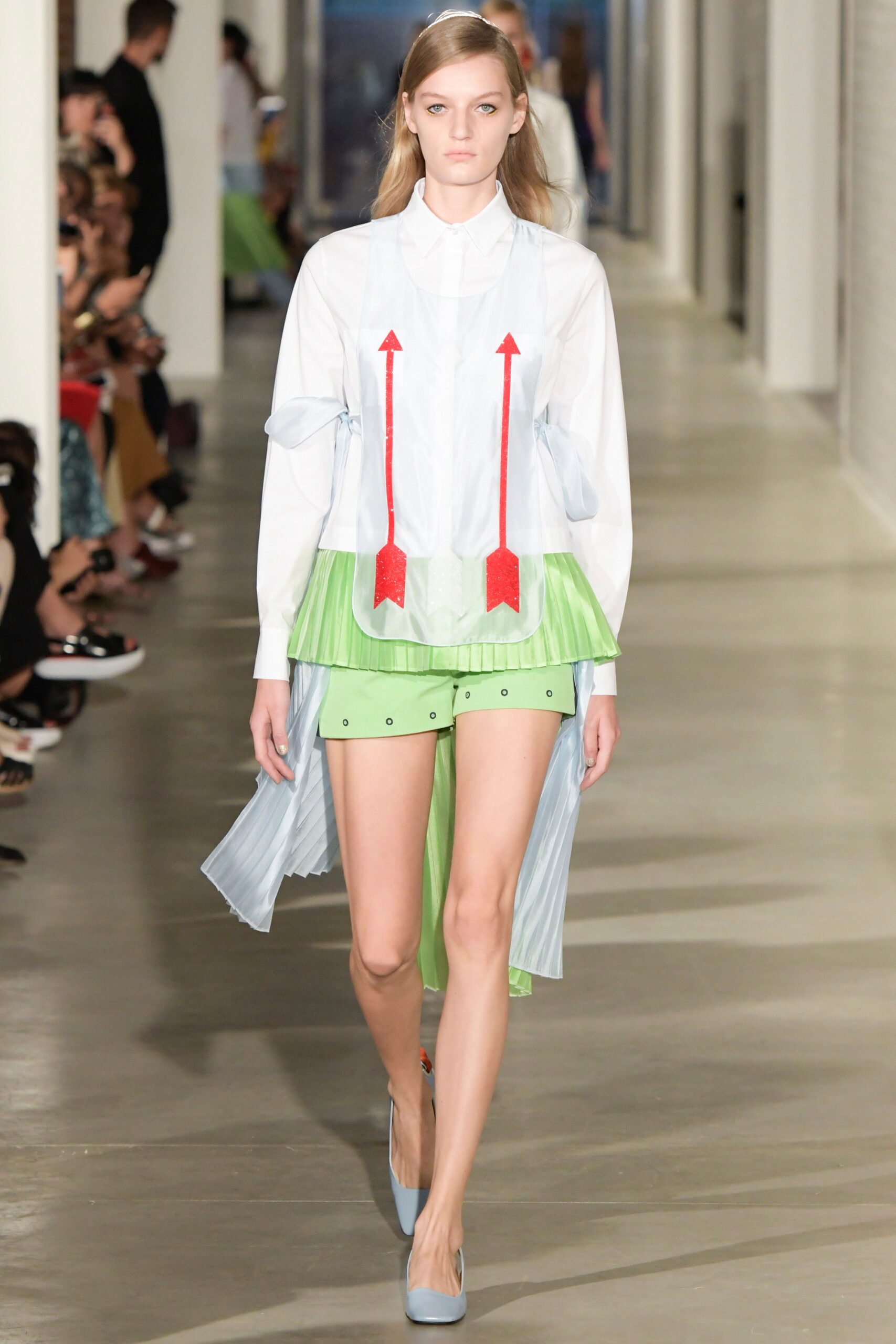 green cotton fitted pleated skirt