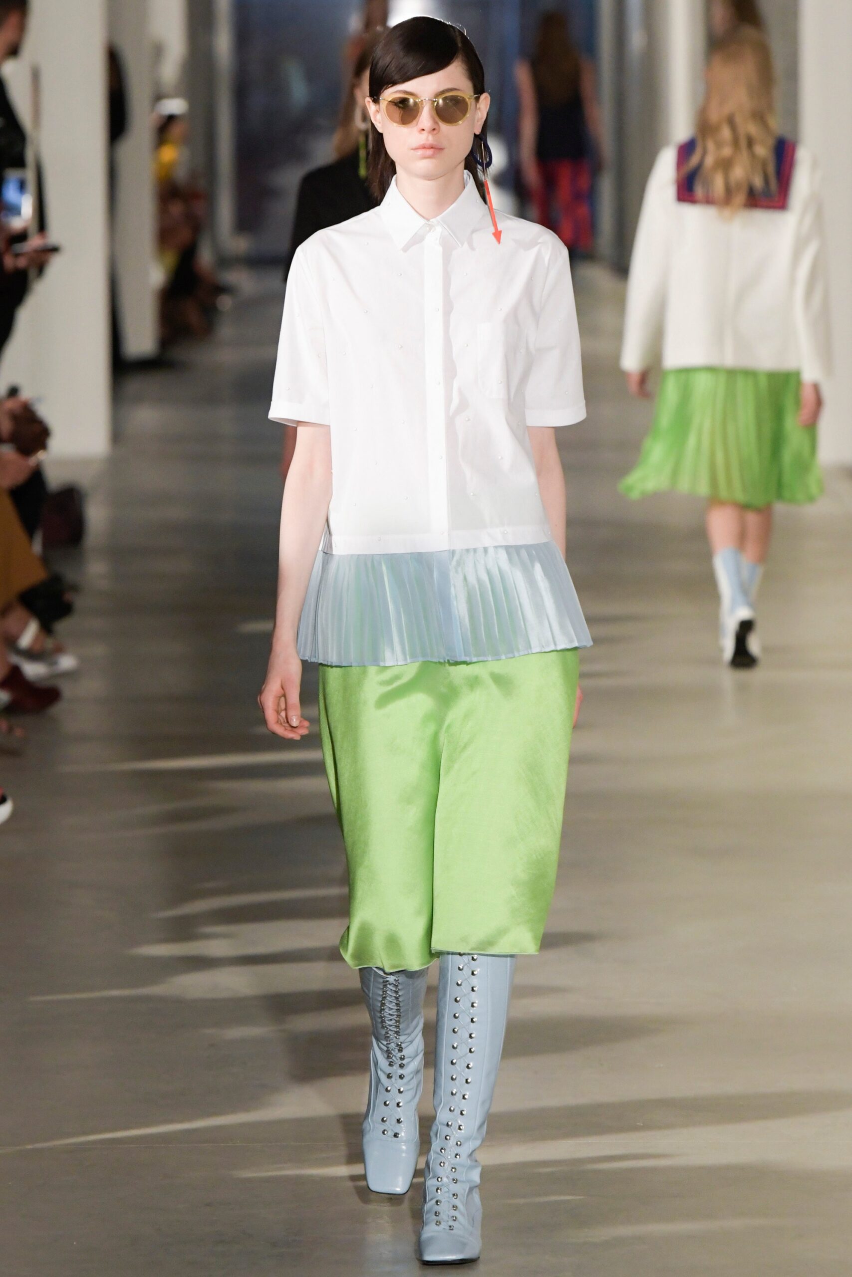 green silk relaxed straight-leg skirt