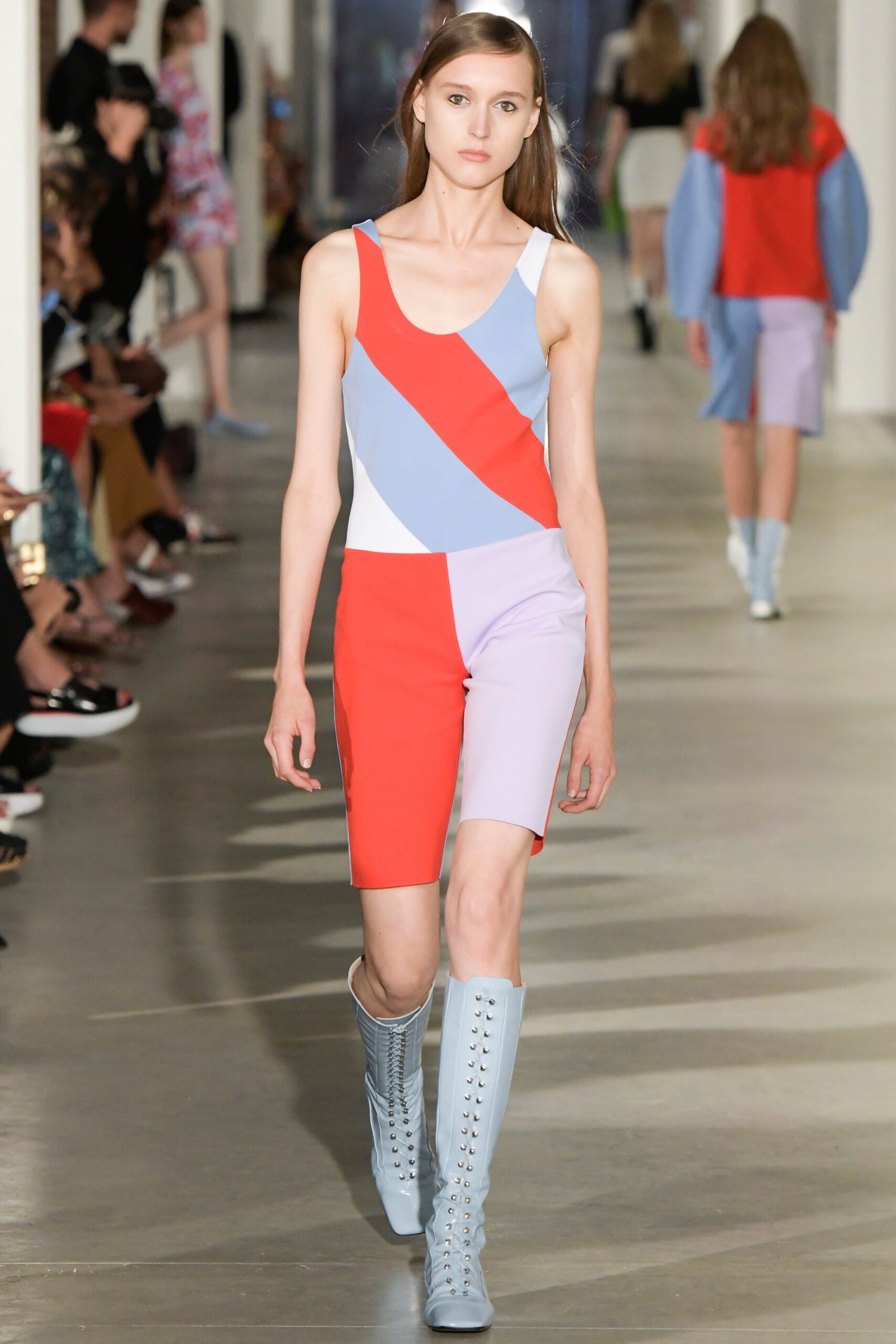 color-blocked fitted romper with blue boots