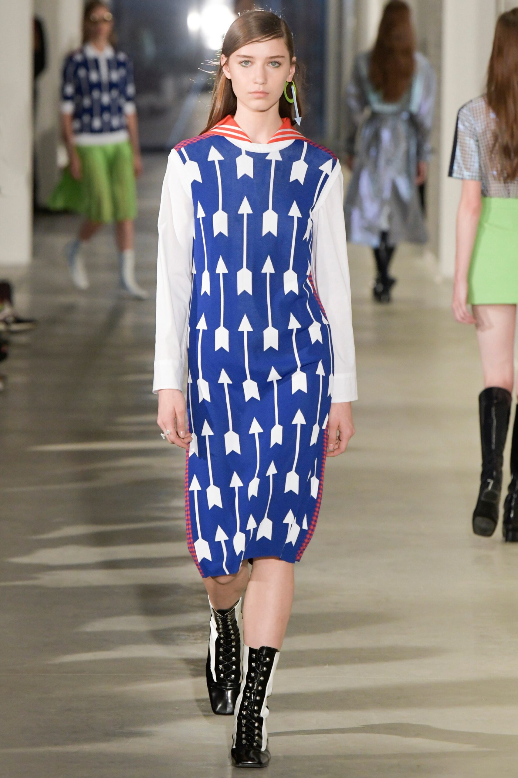 blue and white printed midi dress