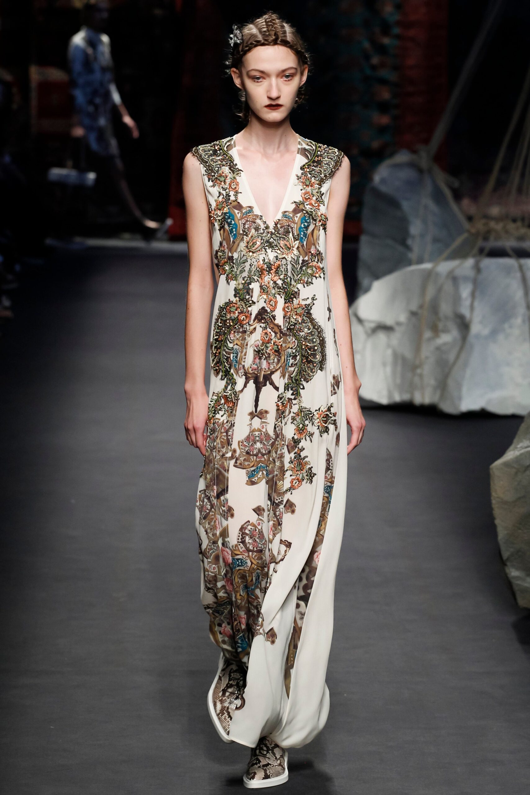 white multi-printed flowing dress