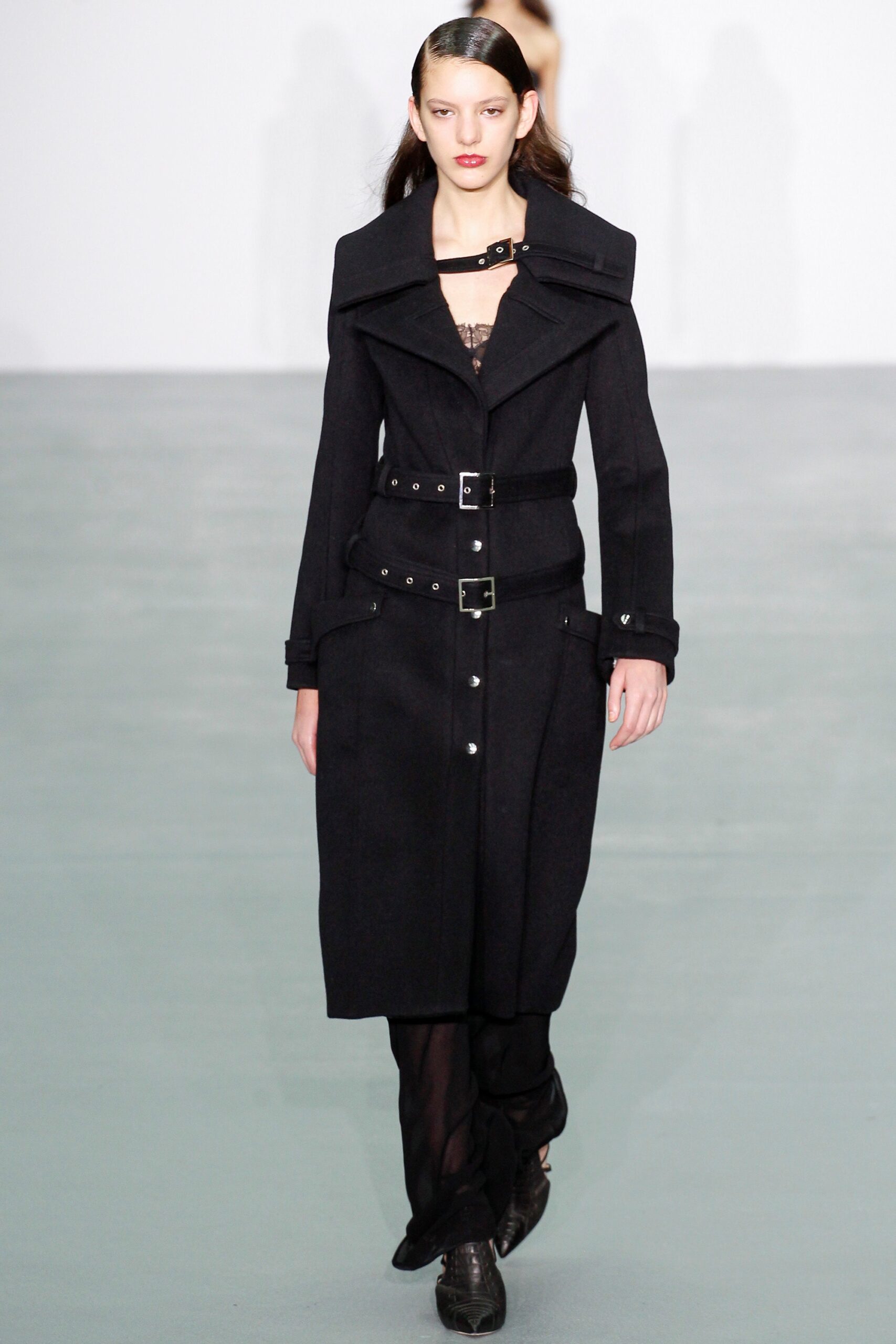 black fitted wool coat