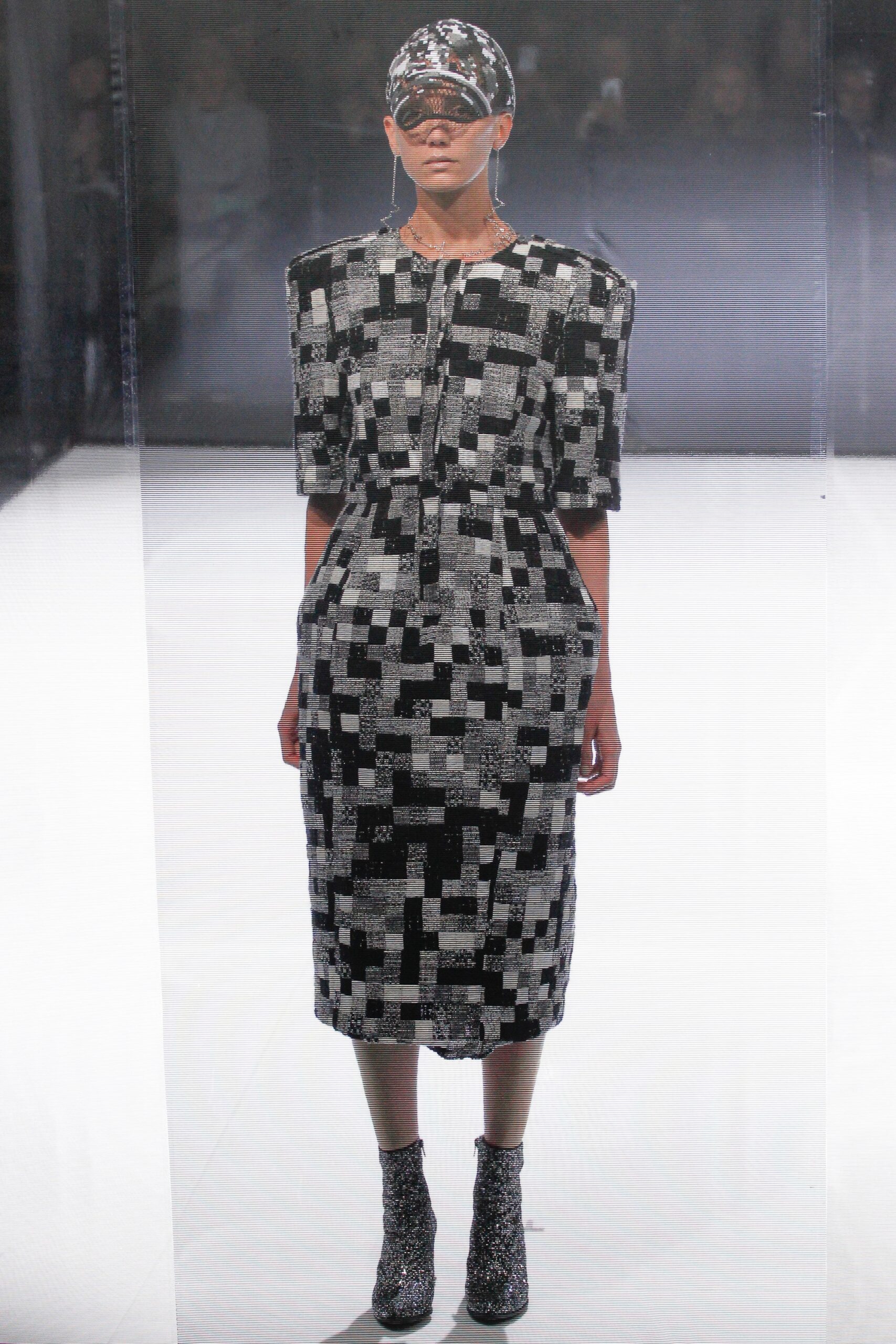 black and white printed midi dress