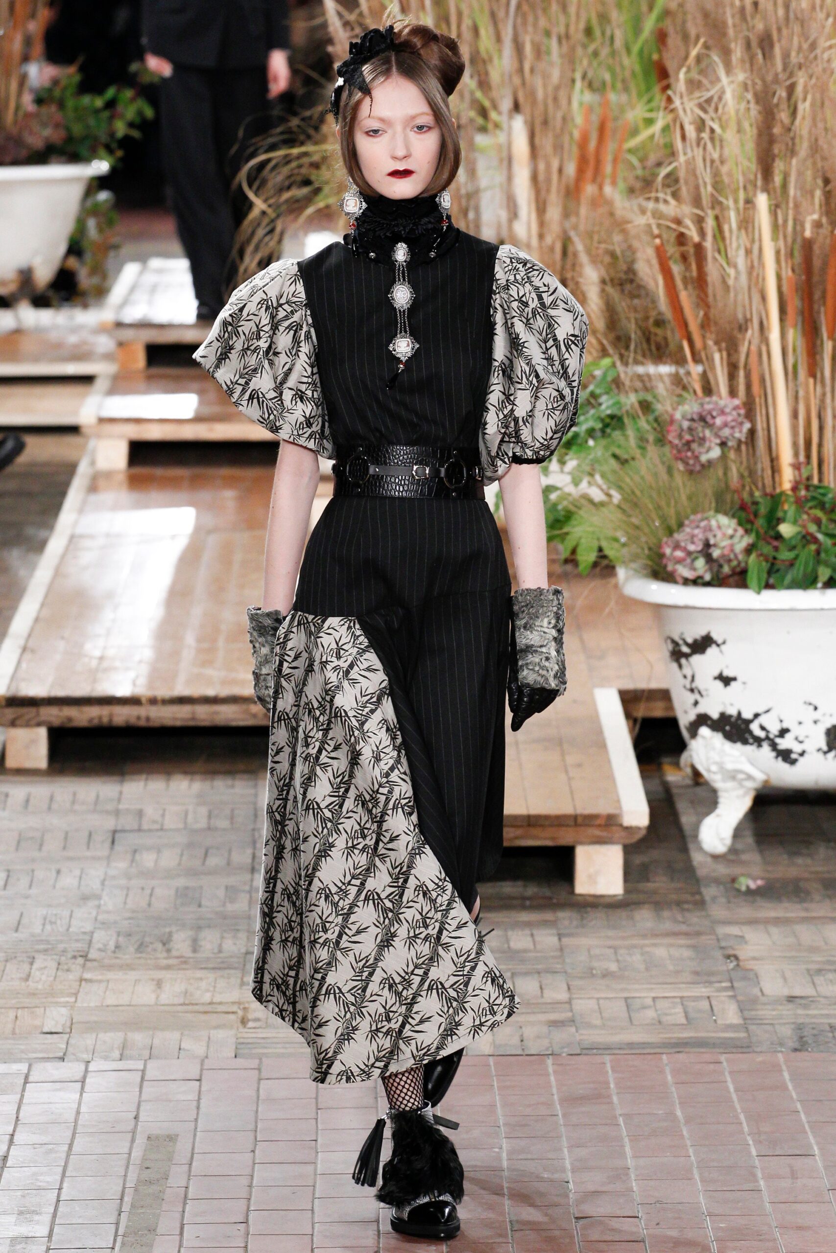 black and white pleated midi dress