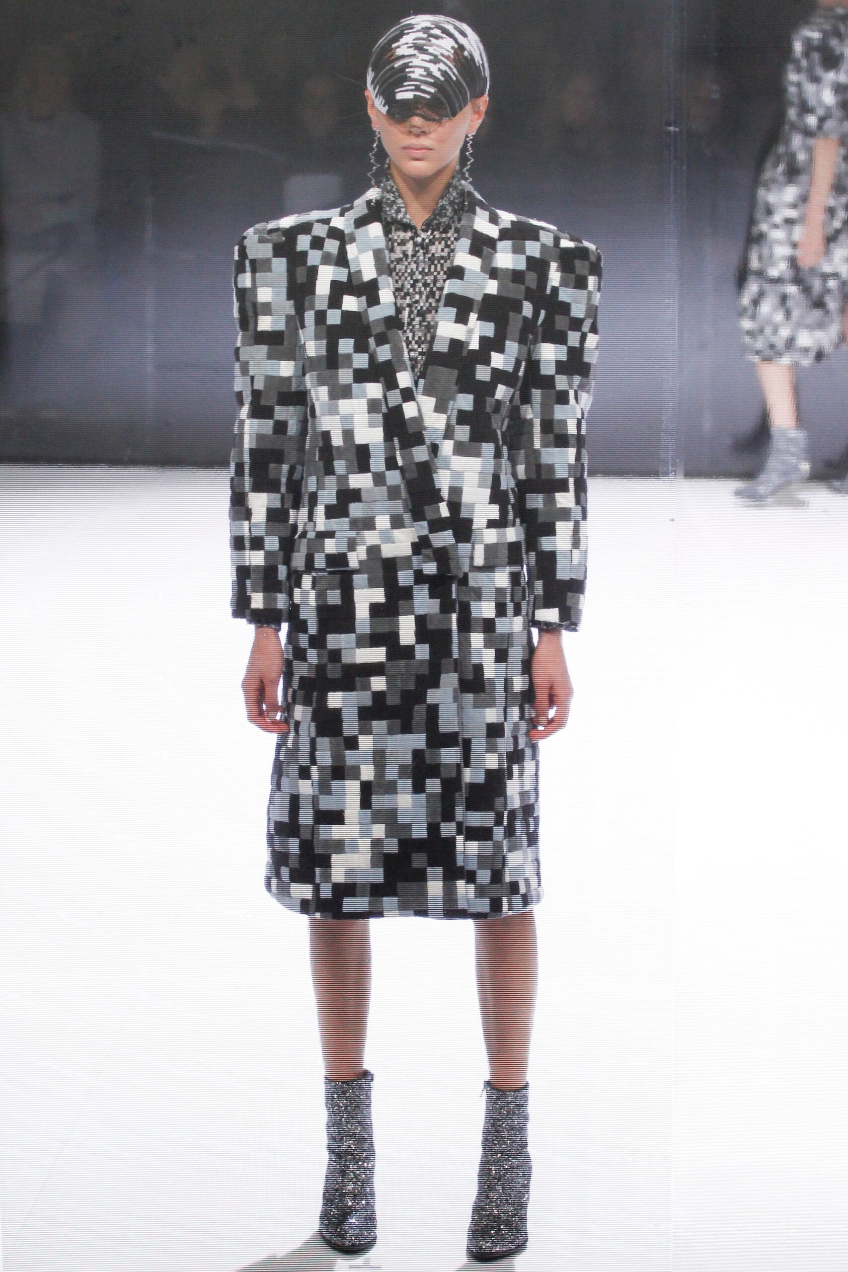 structured black and white coat