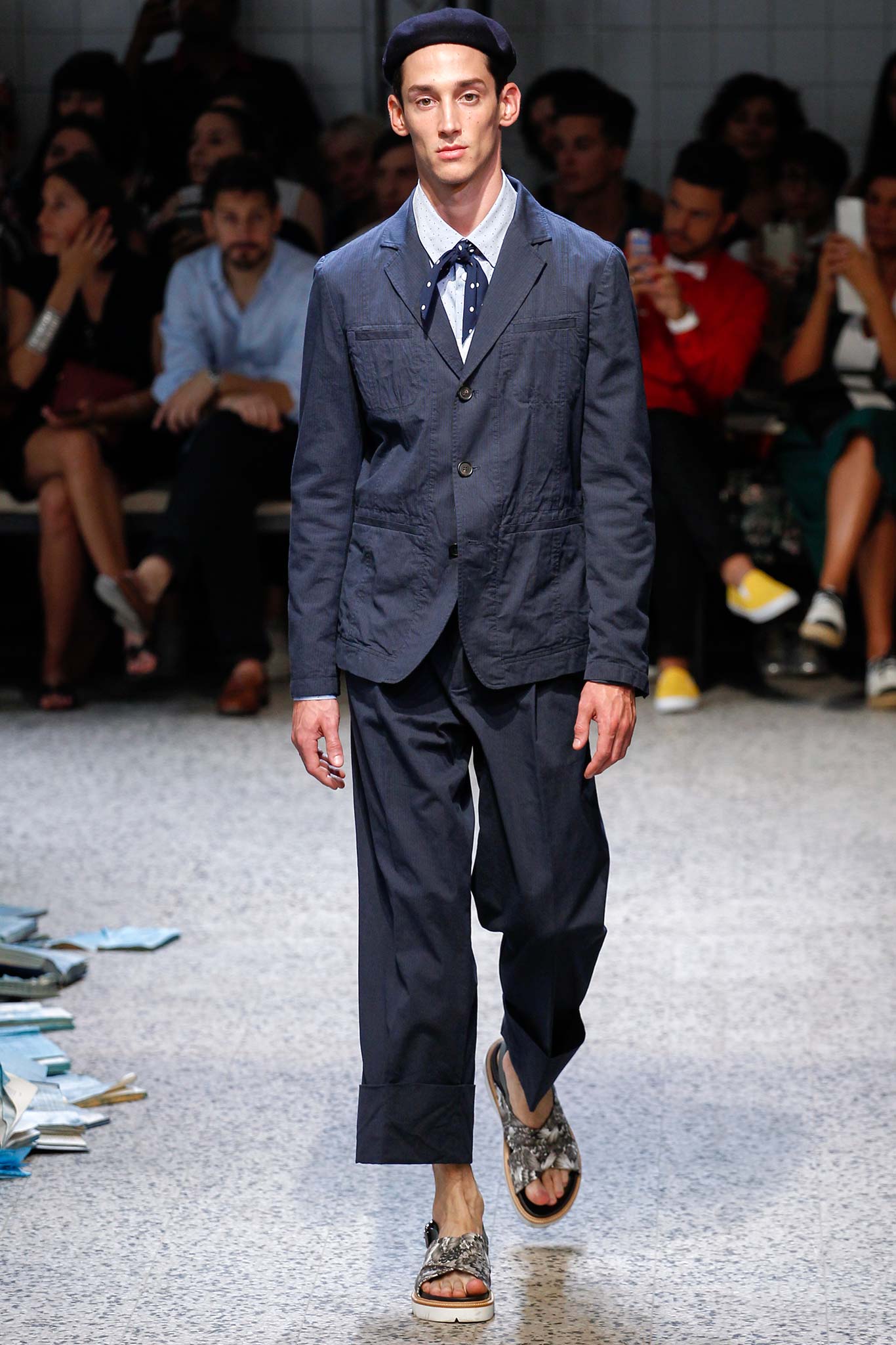 blue cotton long-sleeve collared tailored buttoned suit