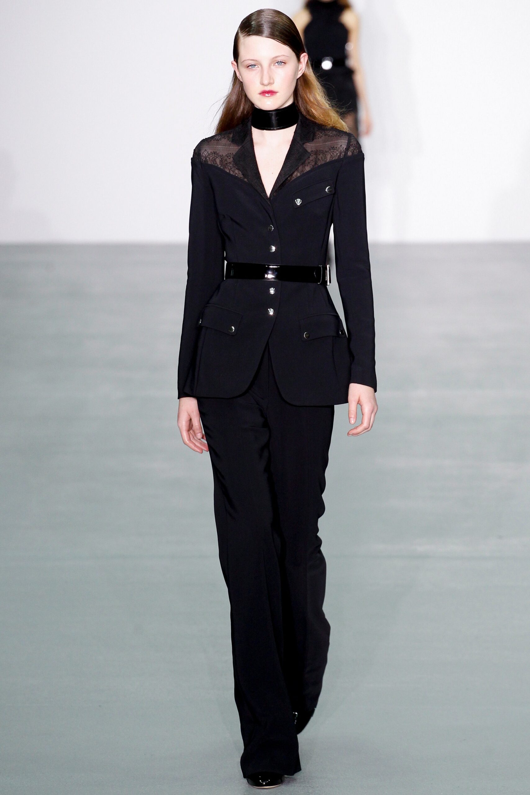 black tailored suit with choker