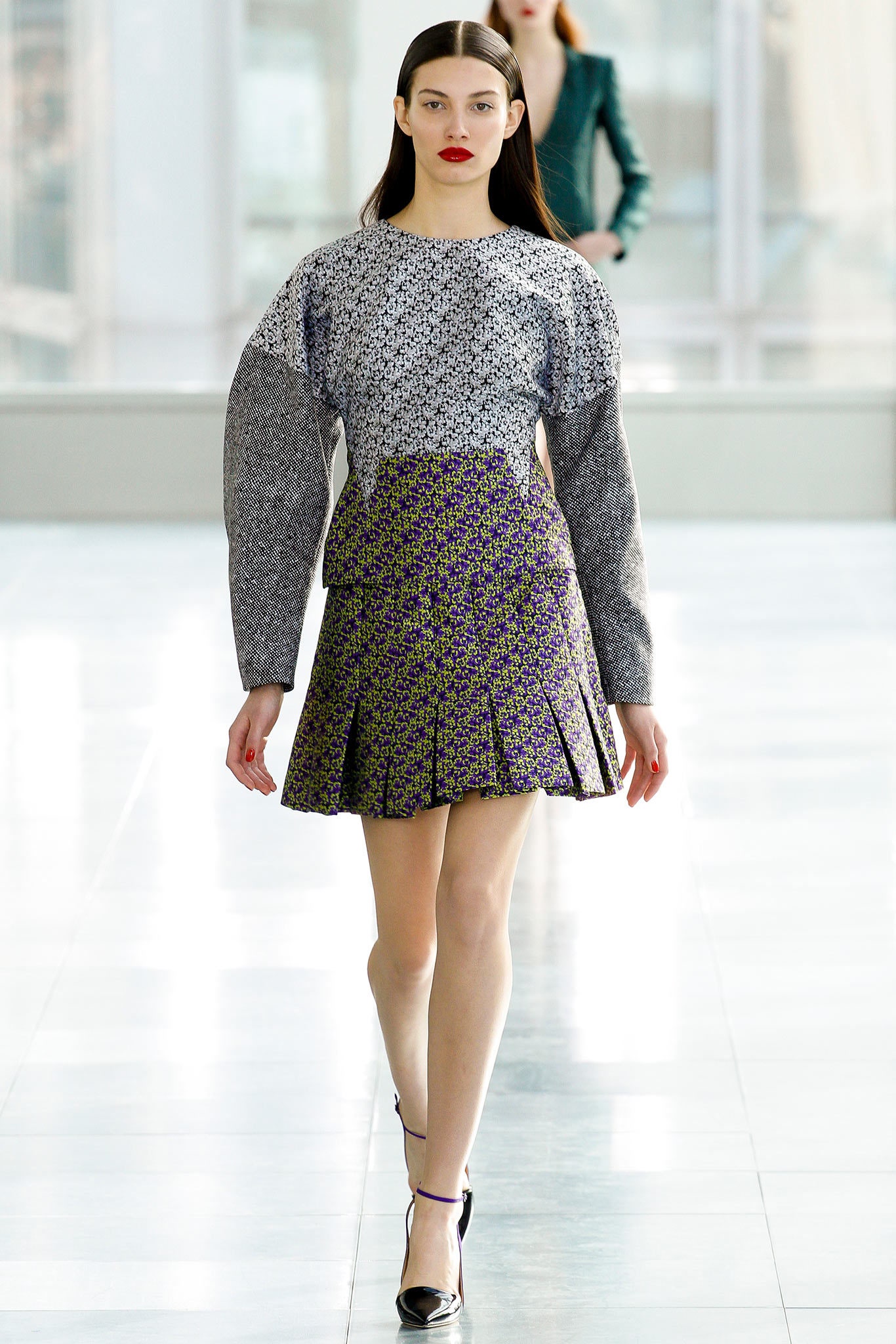 purple cotton fitted pleated mini skirt