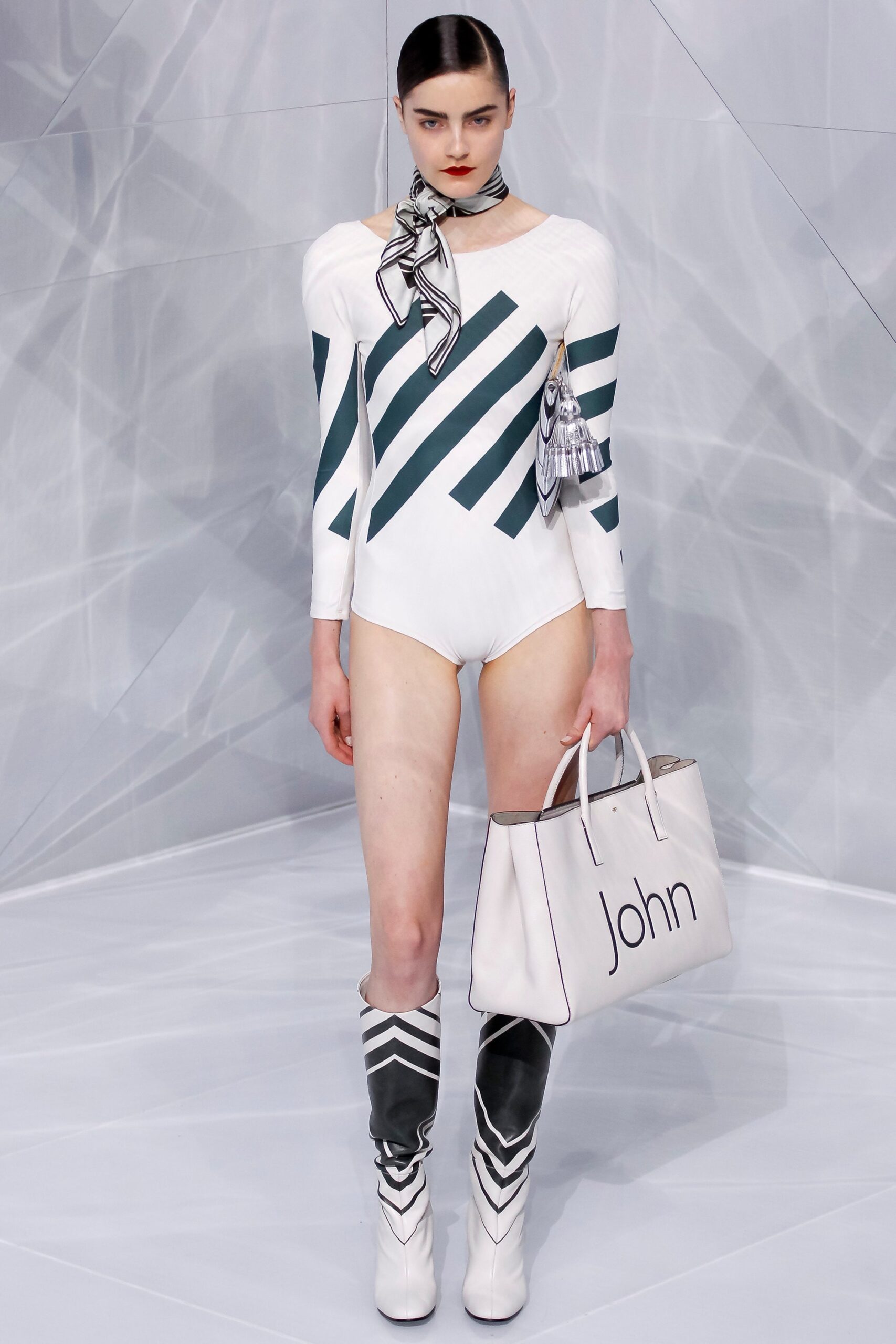 white and green striped bodysuit