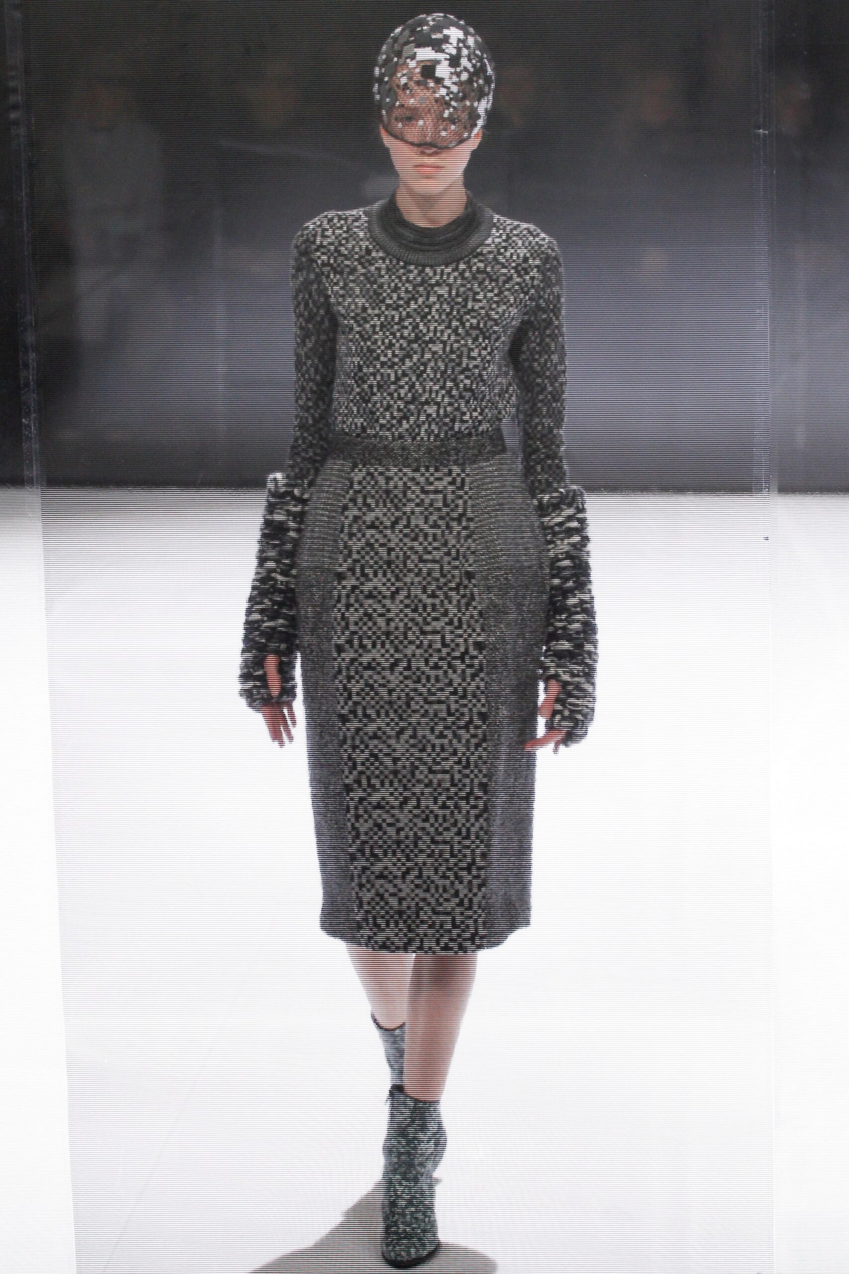 fitted black and white midi dress