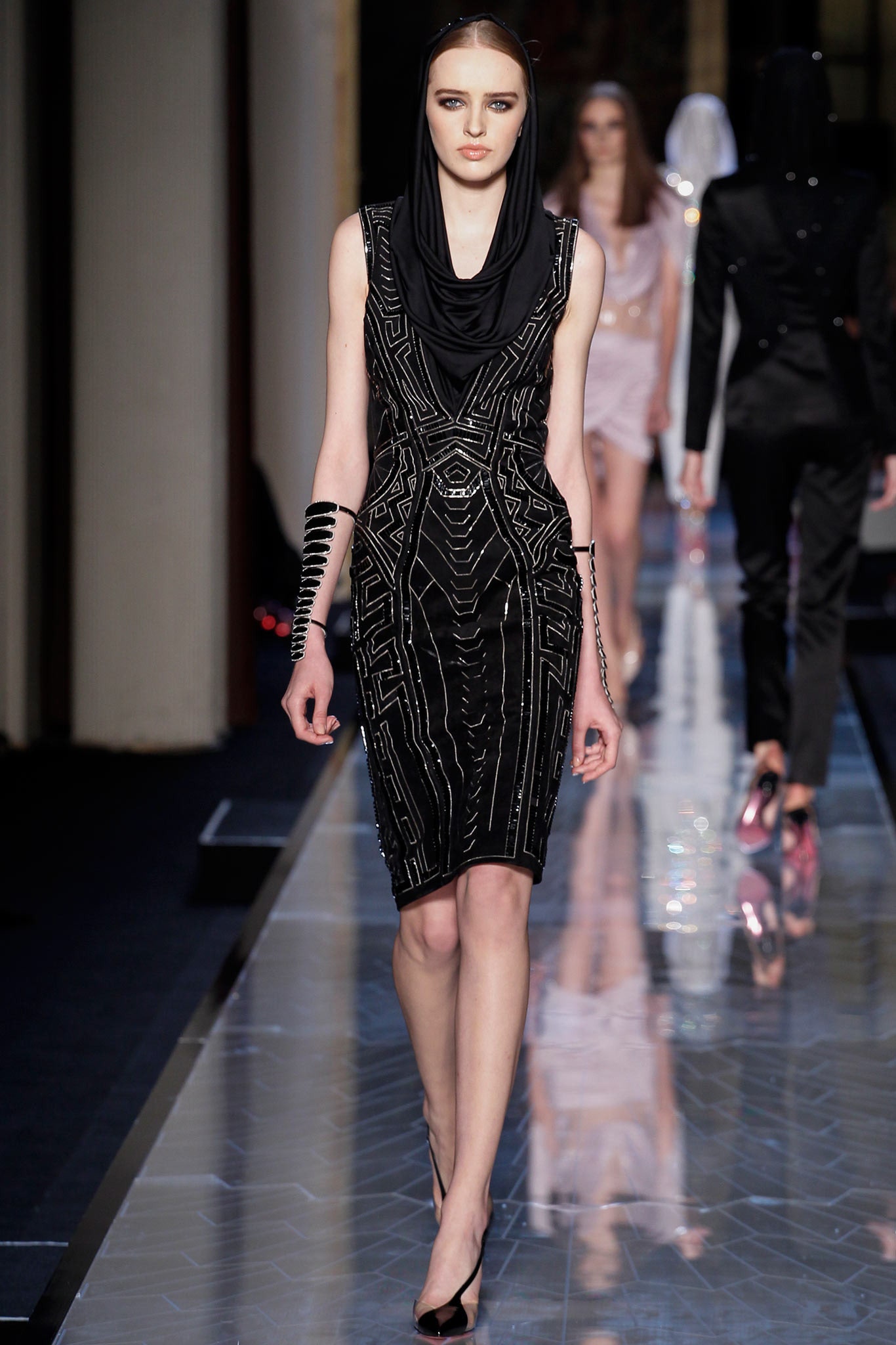 black embellished sleeveless dress
