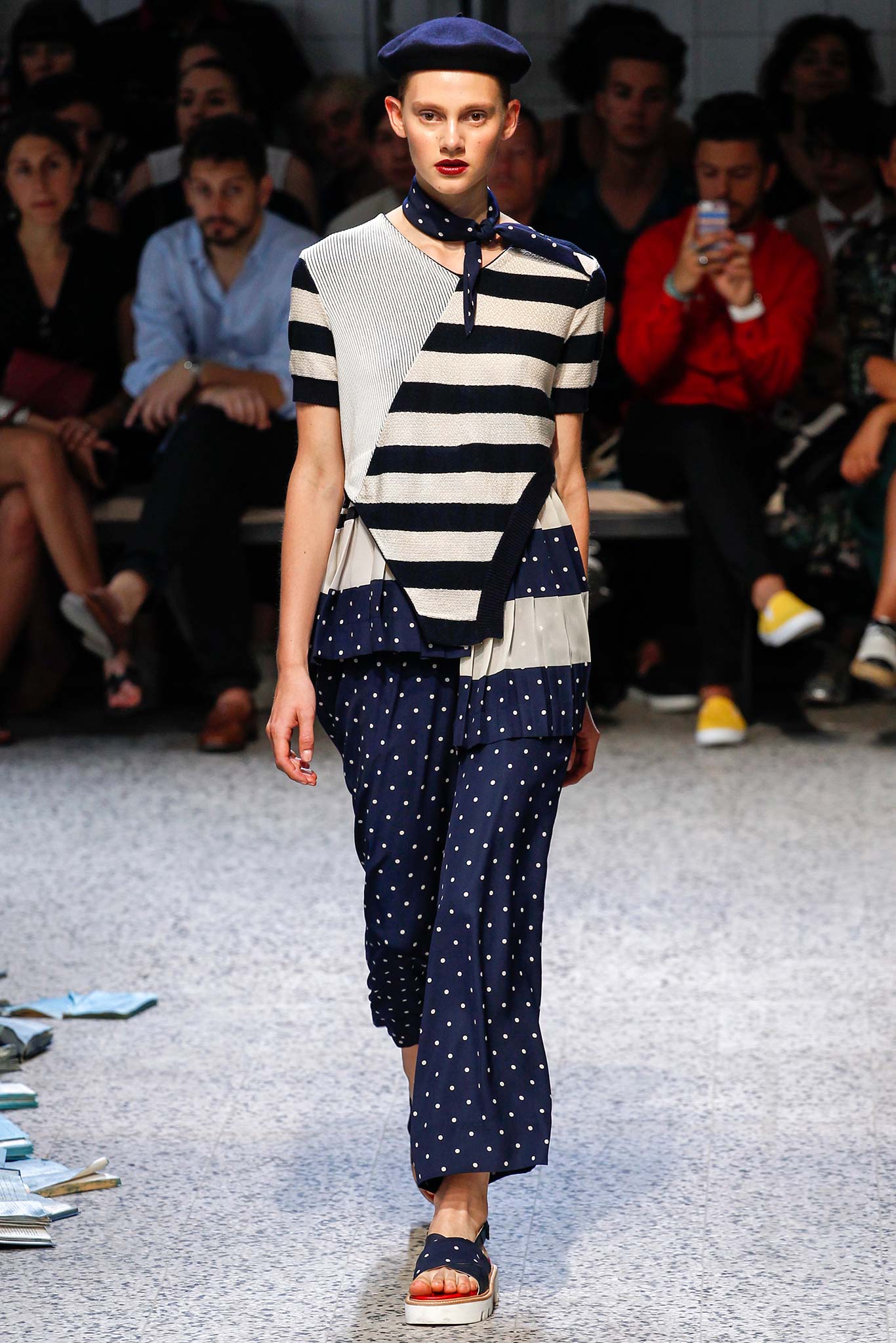 blue cotton relaxed polka-dot pants