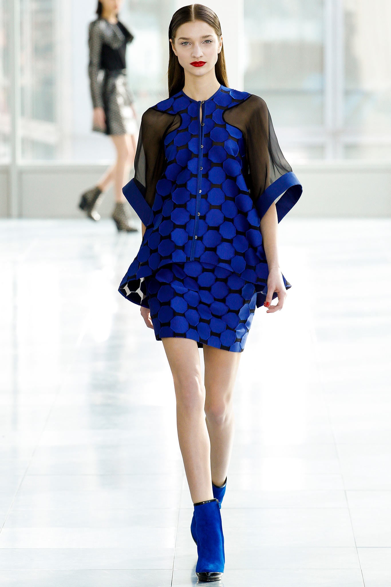 blue silk fitted dress