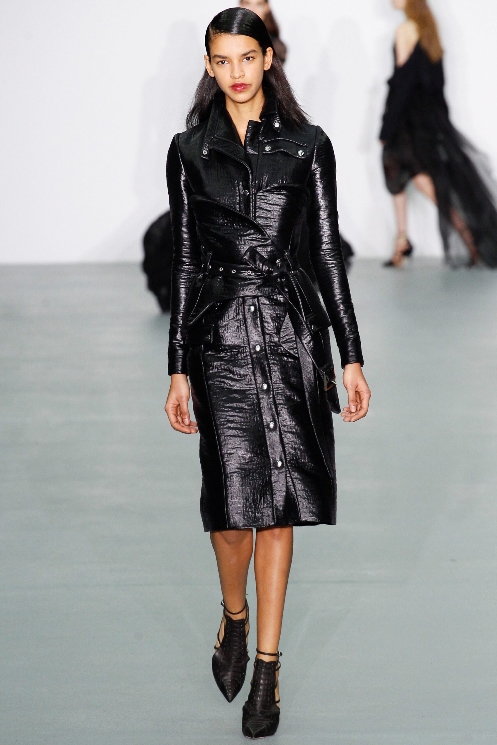 black leather fitted dress