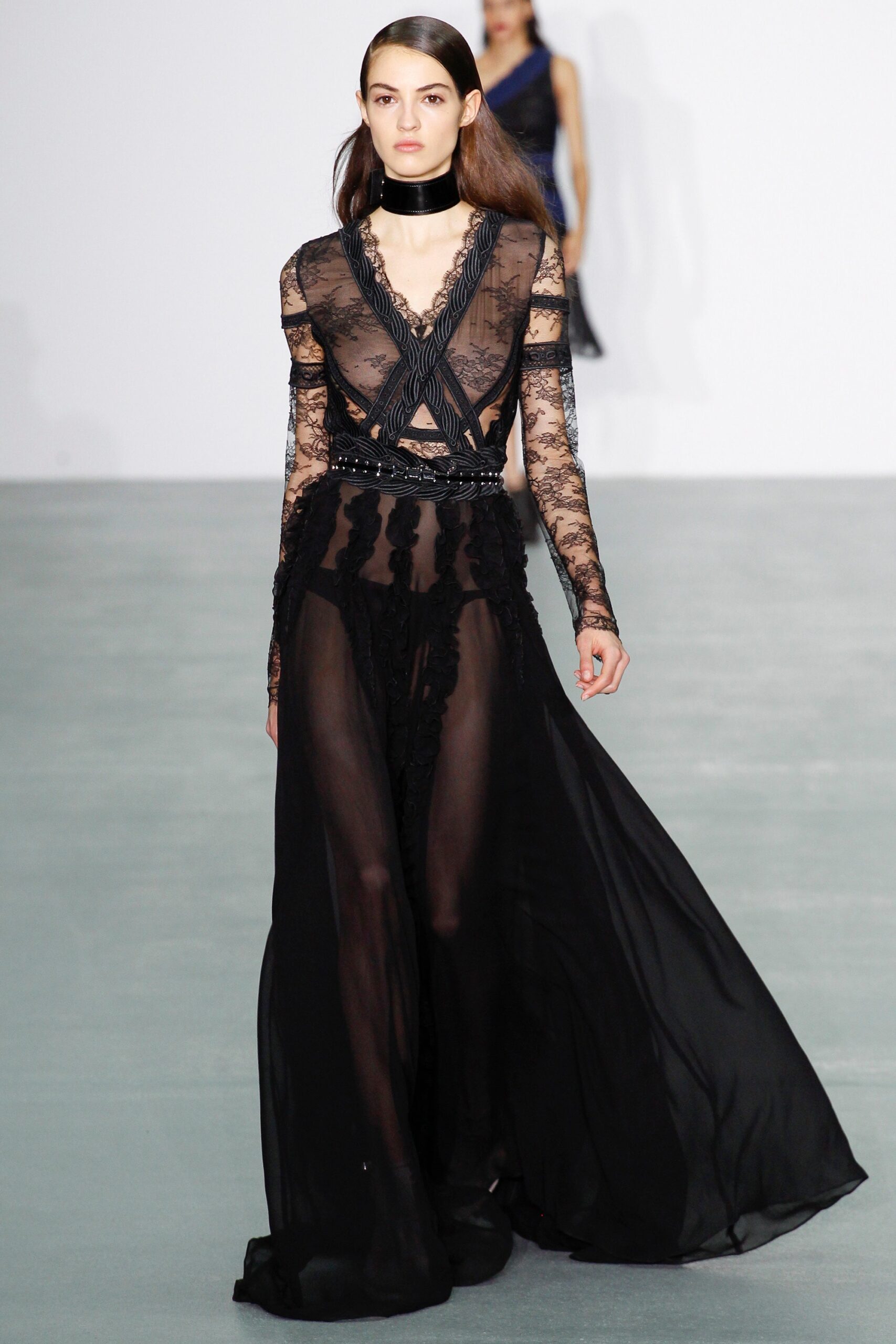 black lace fitted gown
