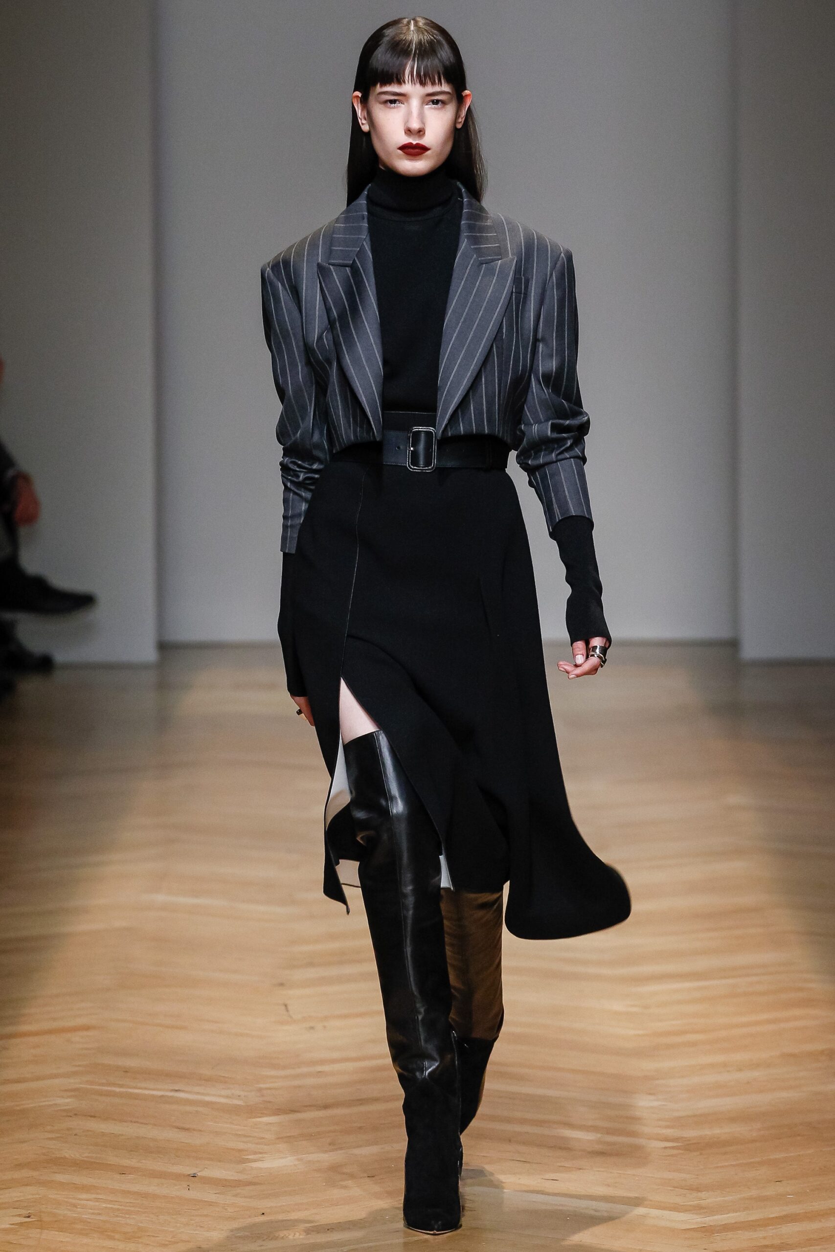 black leather shiny boots