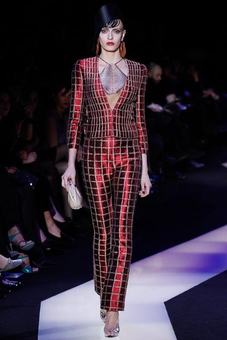 fitted red and brown checked jumpsuit