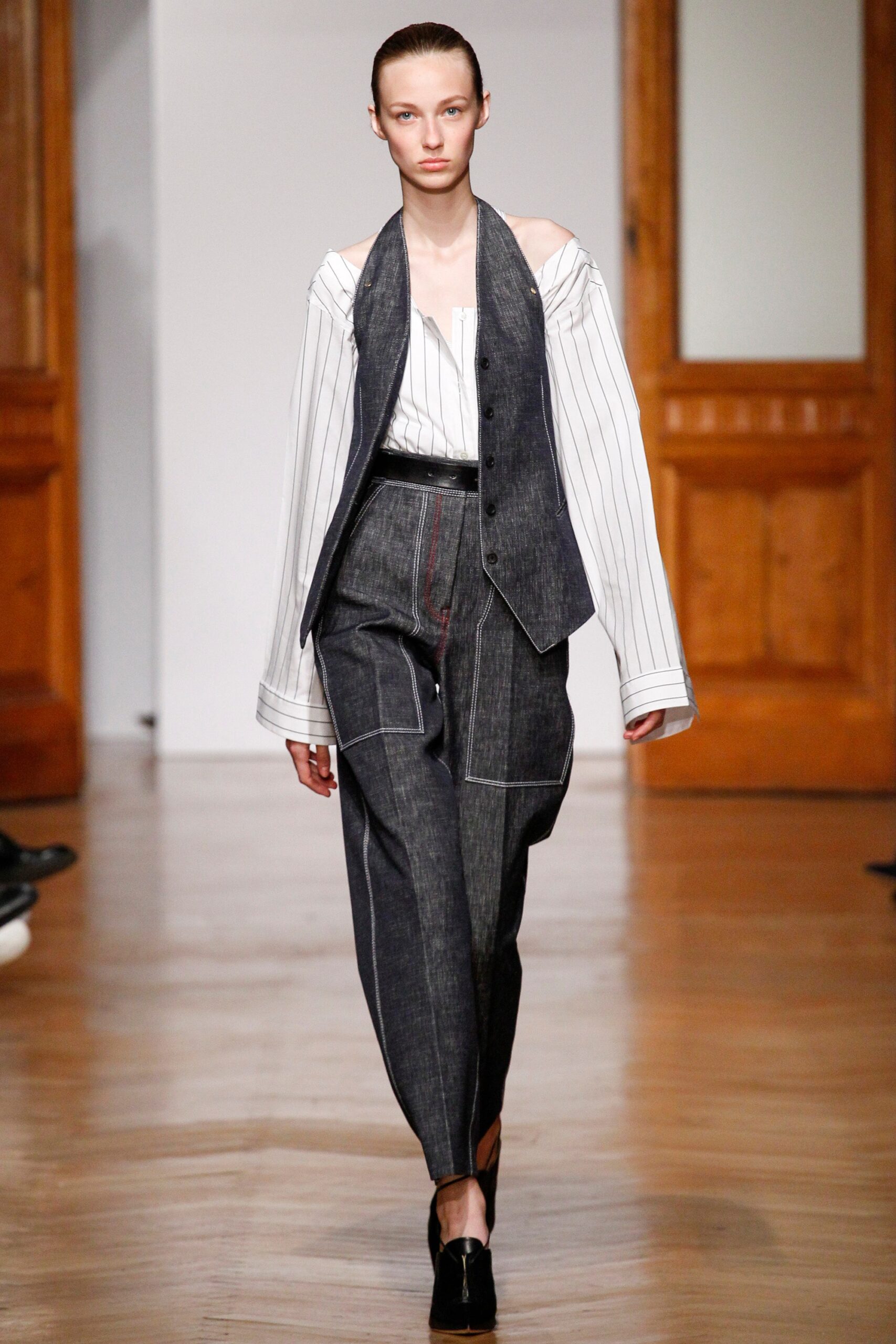 gray denim sleeveless tailored buttoned vest