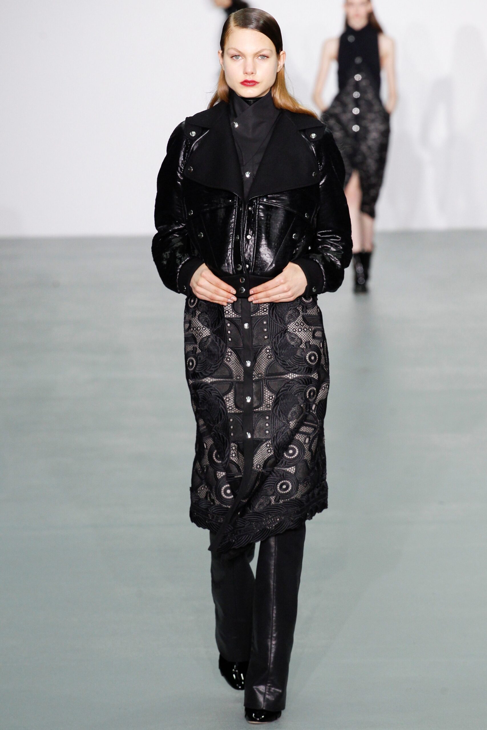 black leather coat and dress