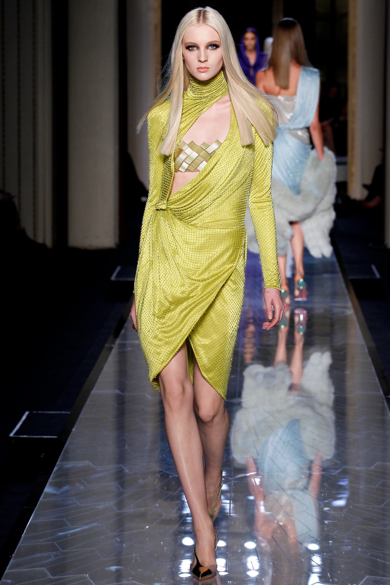 fitted yellow silk dress