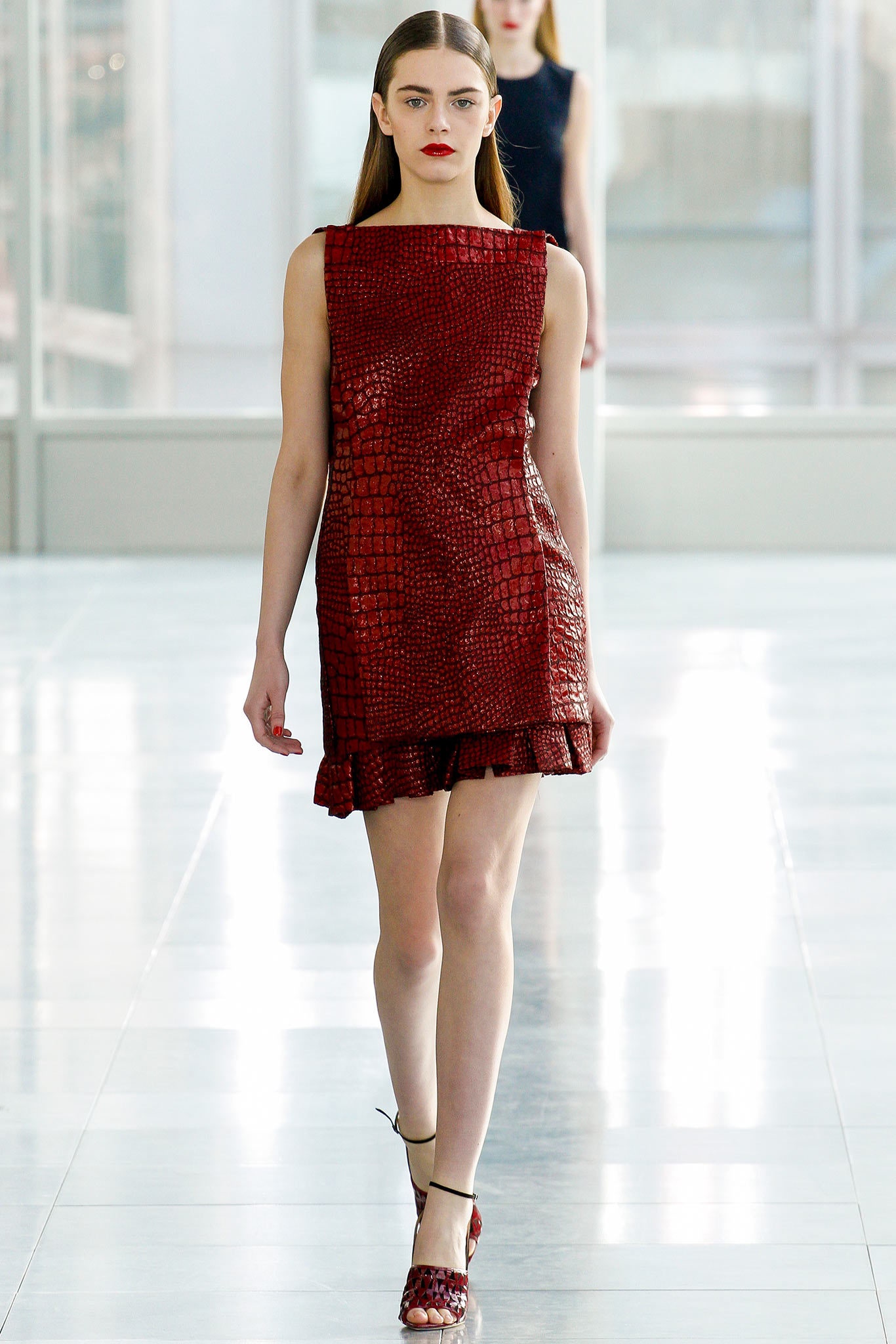 fitted red leather sleeveless dress